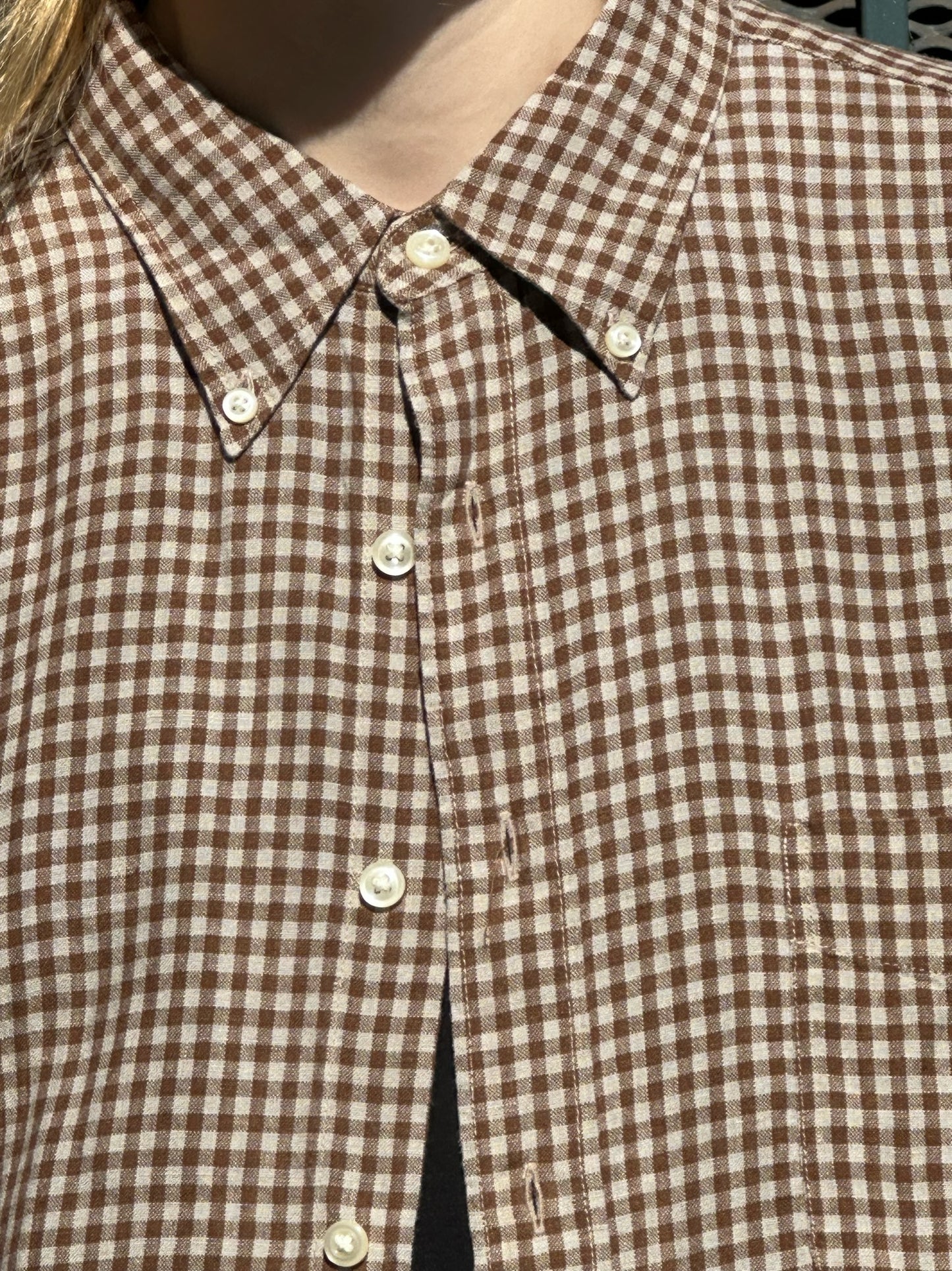 Y2K Eddie Bauer brown and cream check linen shirt