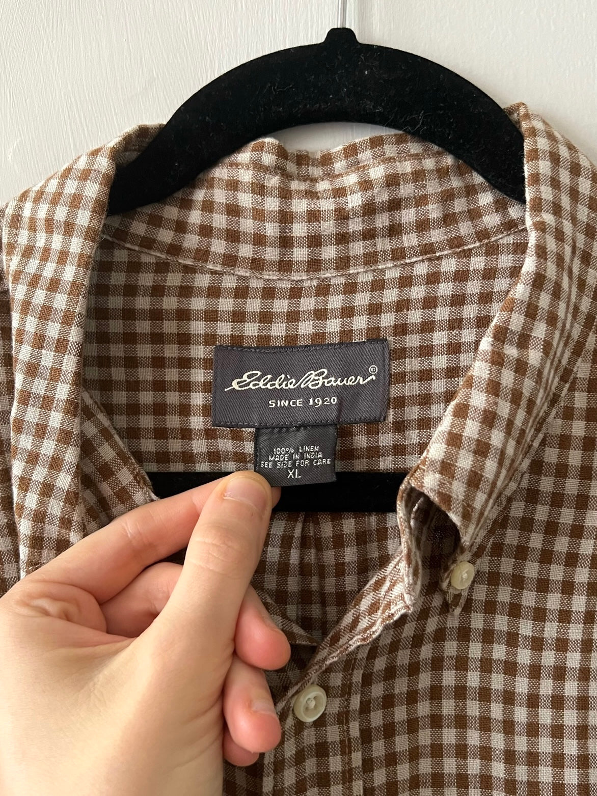 Y2K Eddie Bauer brown and cream check linen shirt