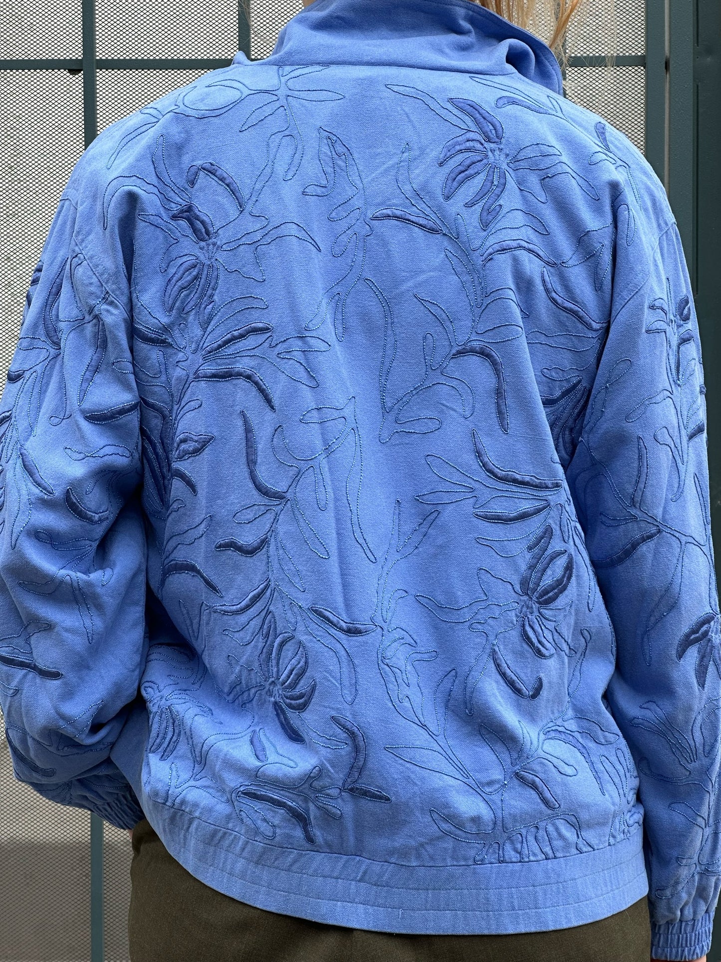 80s Great Cavalier by St. Paul blue embroidered raw silk jacket