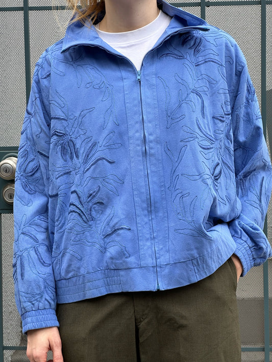 80s Great Cavalier by St. Paul blue embroidered raw silk jacket