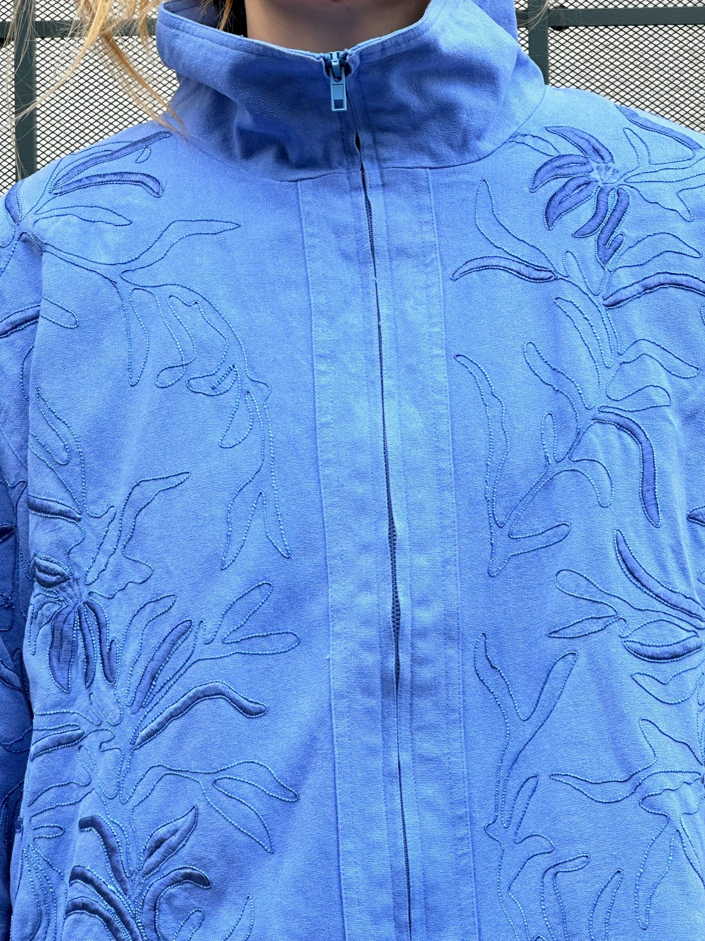 80s Great Cavalier by St. Paul blue embroidered raw silk jacket