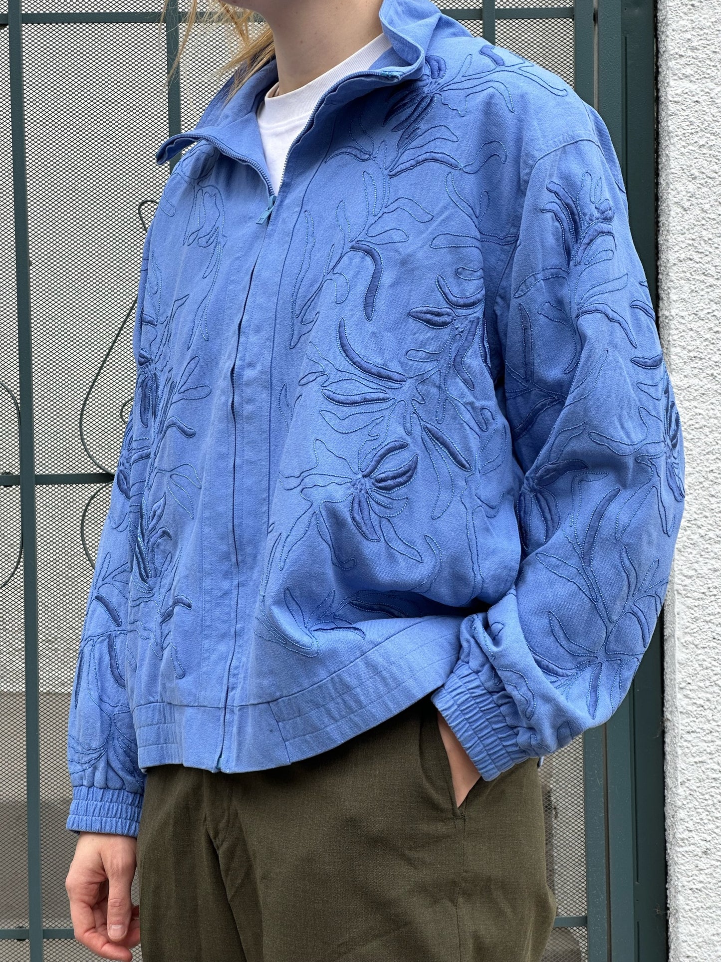 80s Great Cavalier by St. Paul blue embroidered raw silk jacket