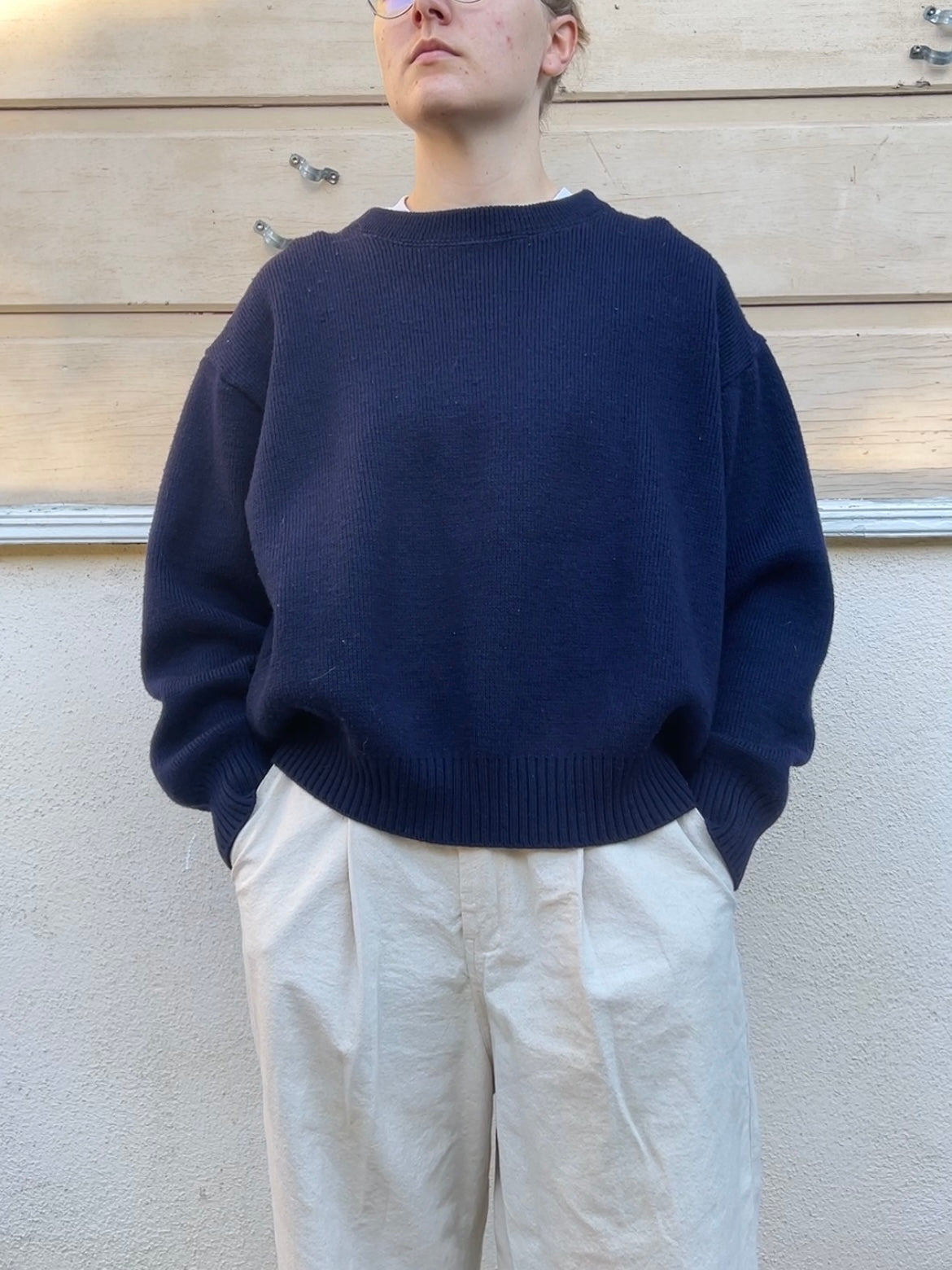 Y2K Filson navy wool boxy sweater