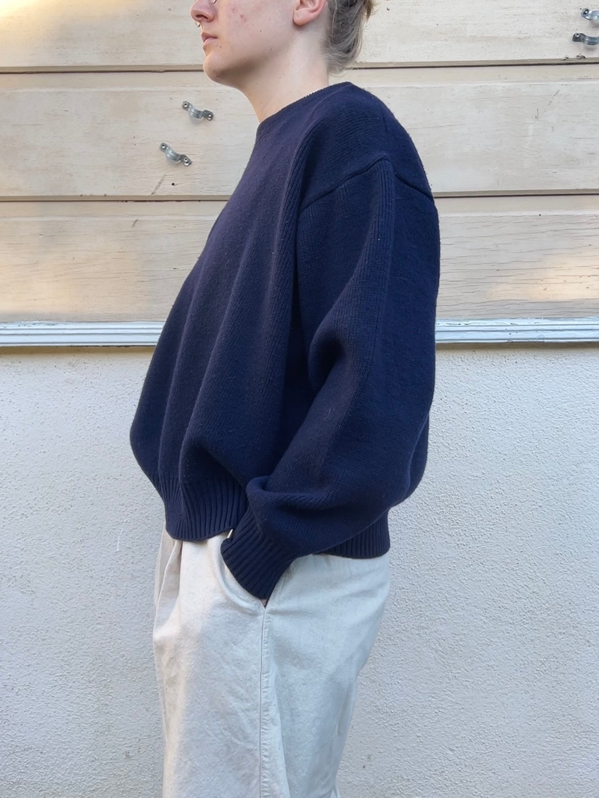 Y2K Filson navy wool boxy sweater