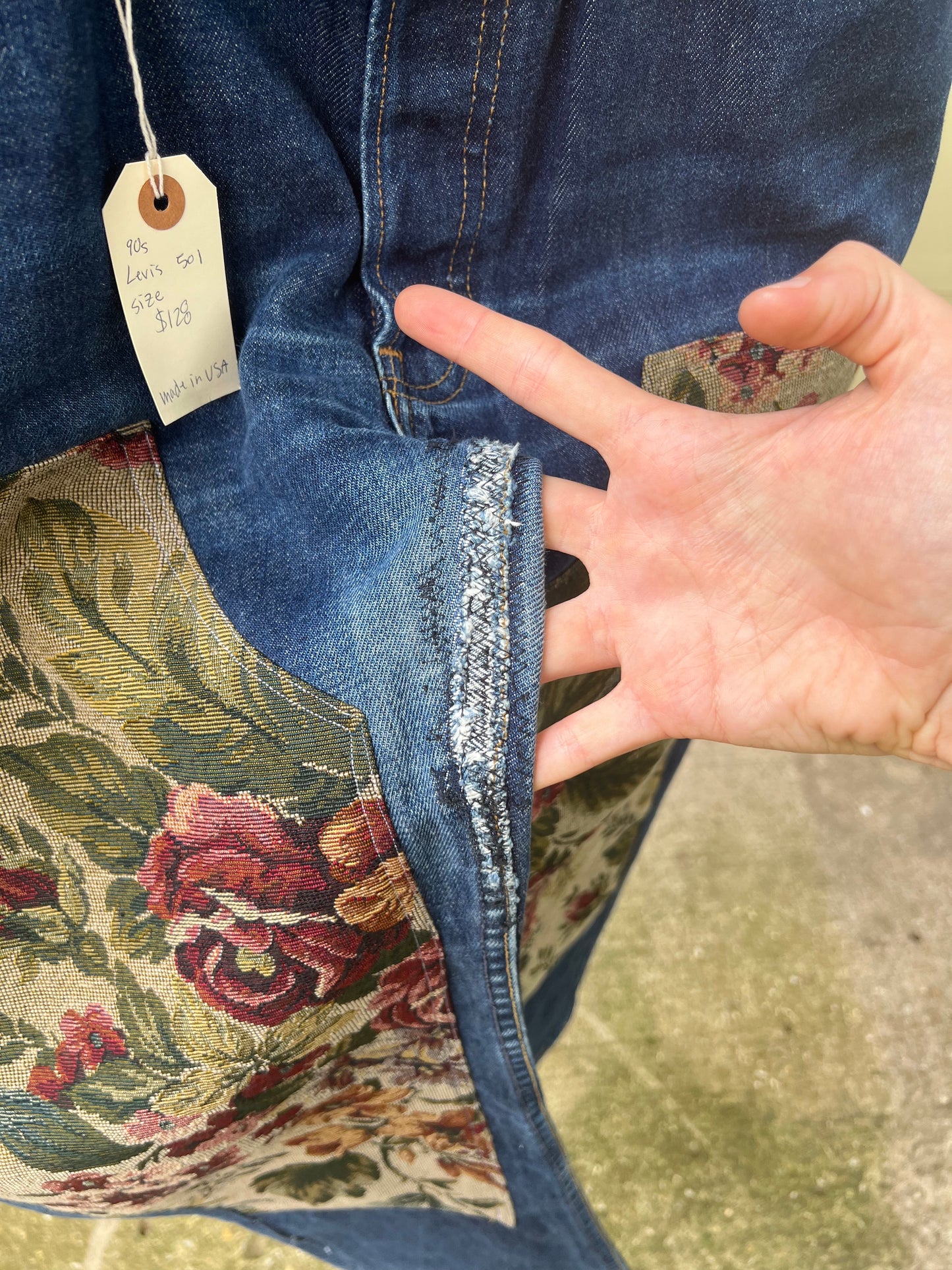 90s Levi's midwash 501s with floral patch rework