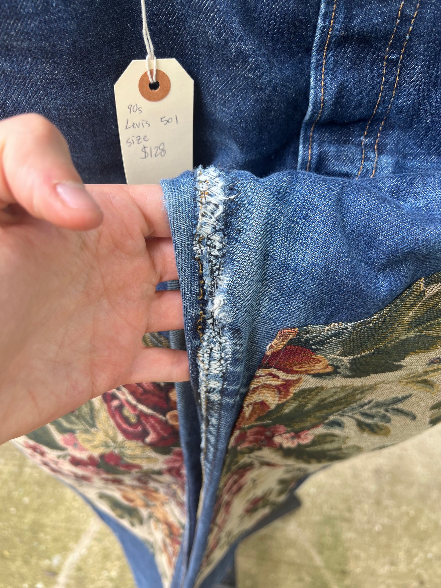 90s Levi's midwash 501s with floral patch rework