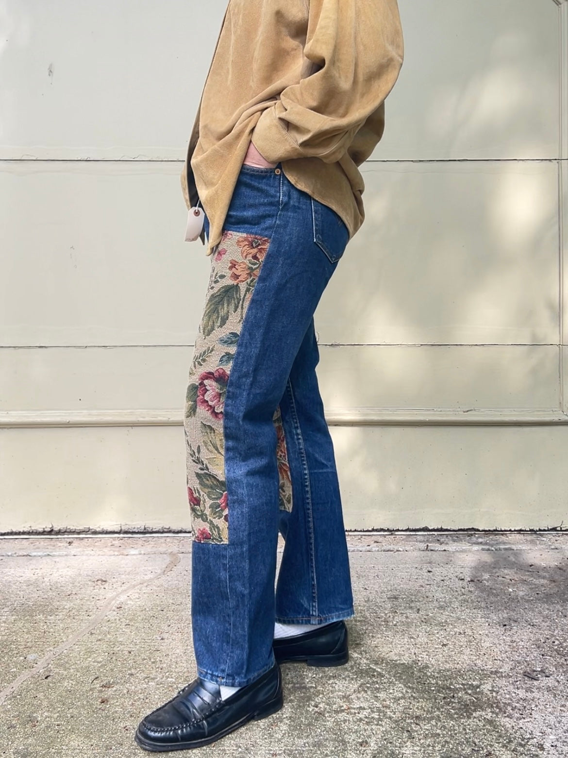 90s Levi's midwash 501s with floral patch rework