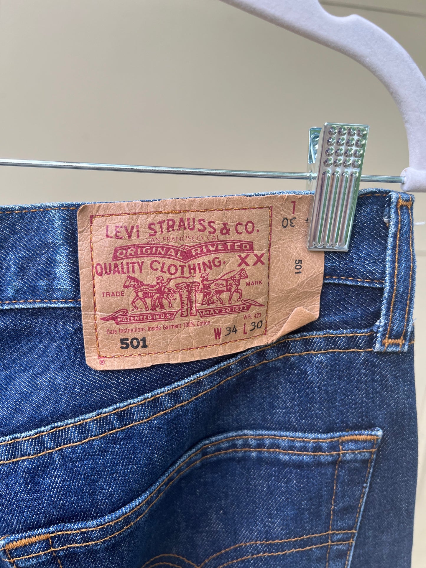 90s Levi's midwash 501s with floral patch rework