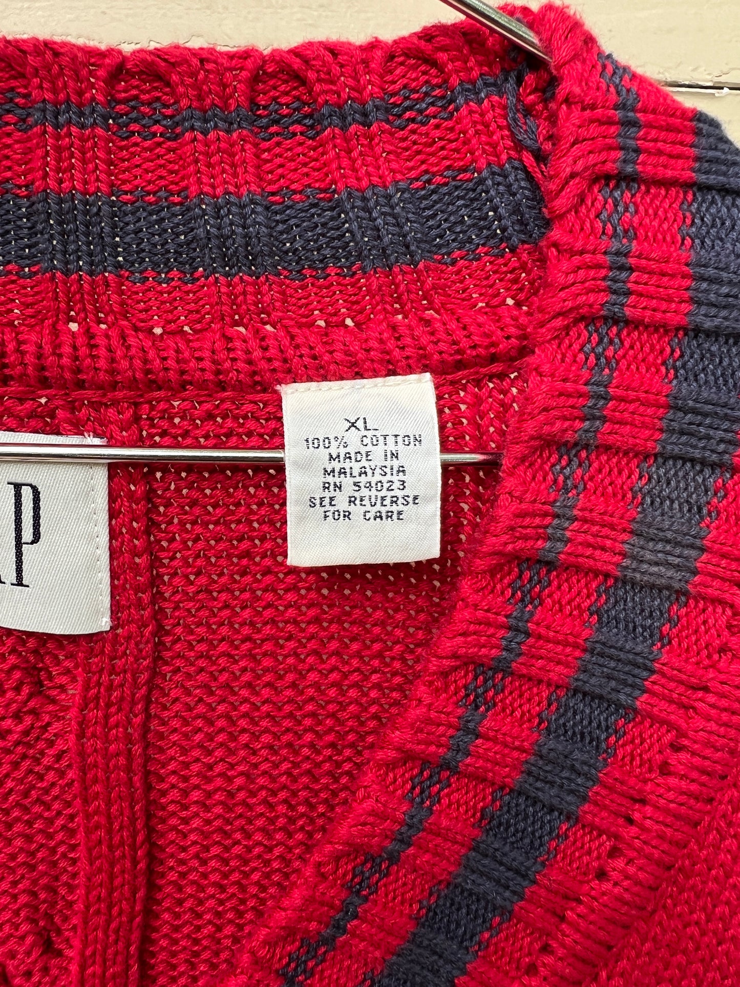 90s GAP red and navy varsity cableknit sweater