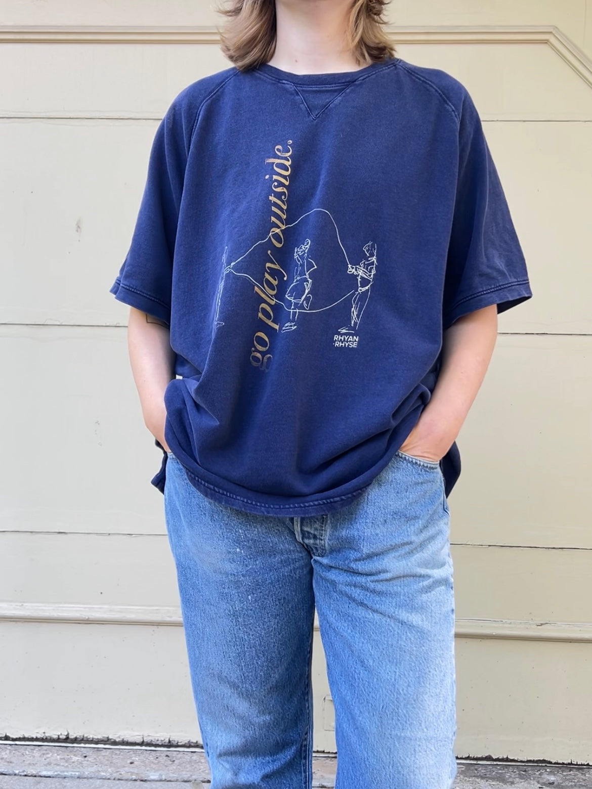 Rhyan Rhyse "Go Play Outside" navy short sleeve sweatshirt