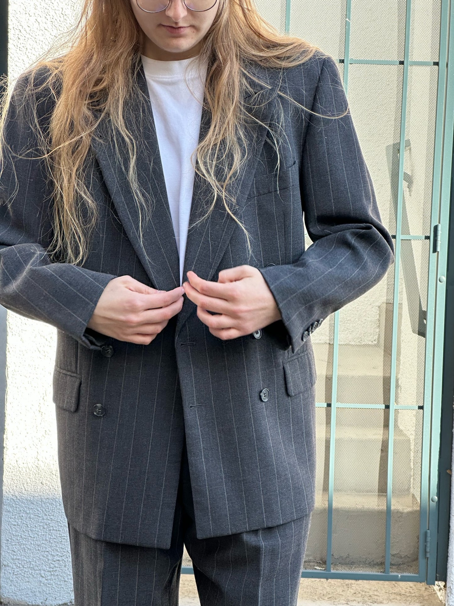 90s Joseph Abboud gray pinstripe double-breasted suit