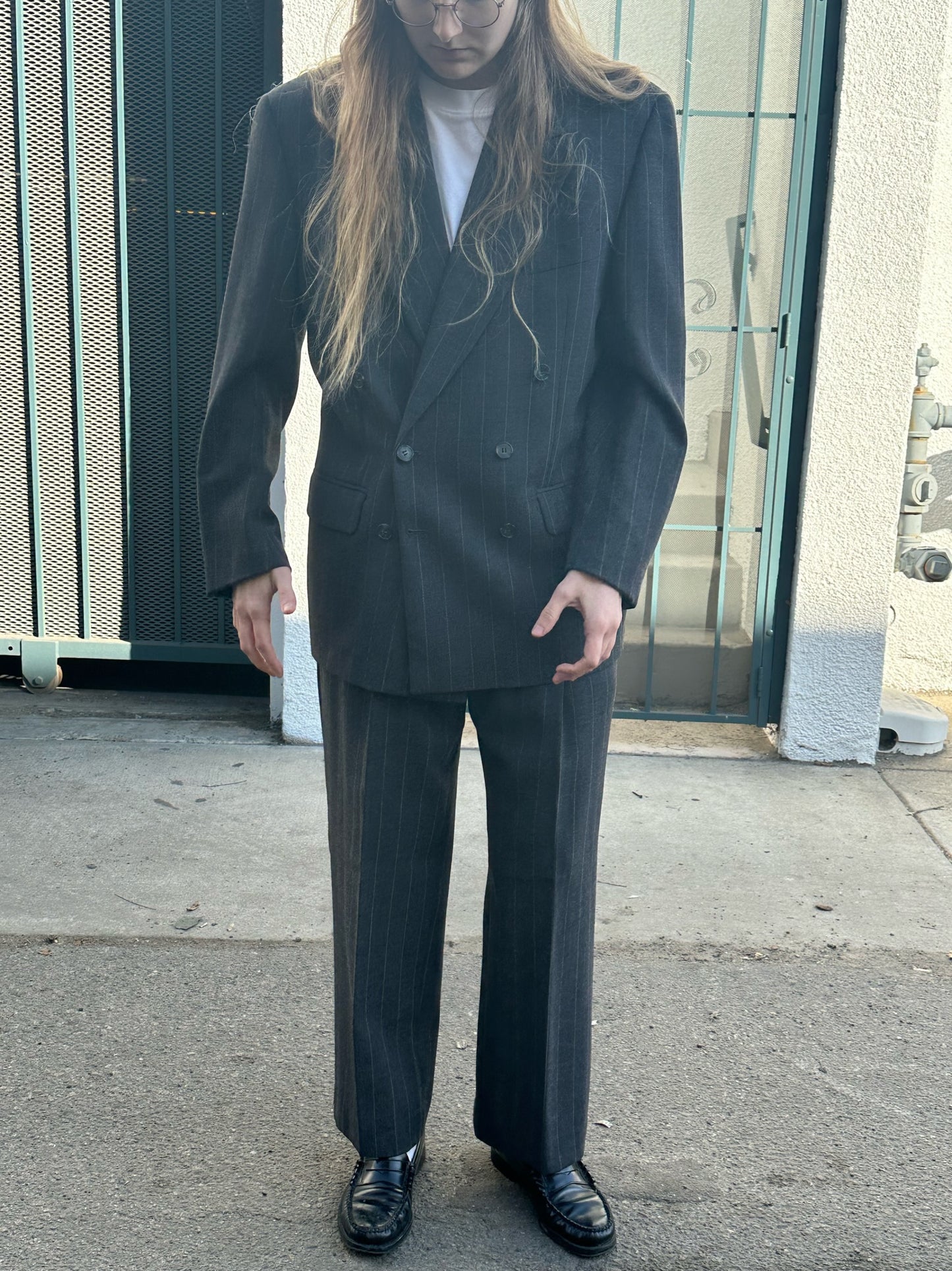 90s Joseph Abboud gray pinstripe double-breasted suit