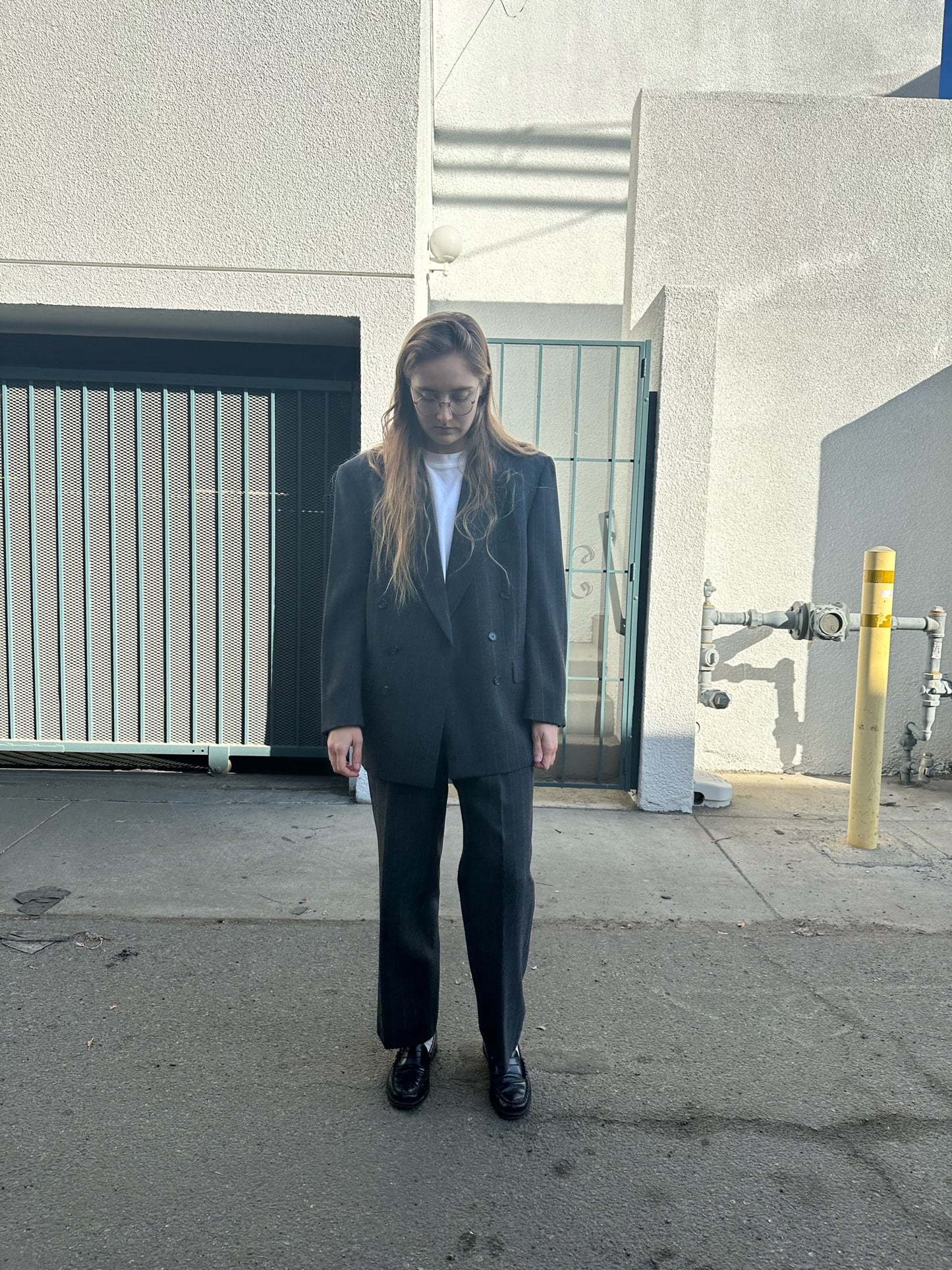 90s Joseph Abboud gray pinstripe double-breasted suit