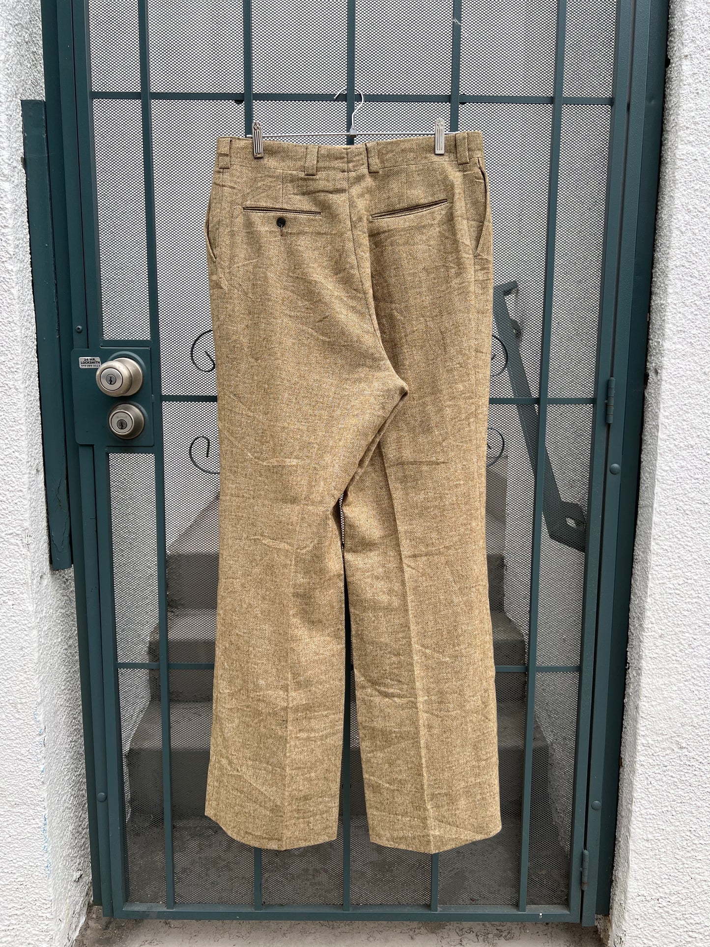 70s green and beige herringbone trousers