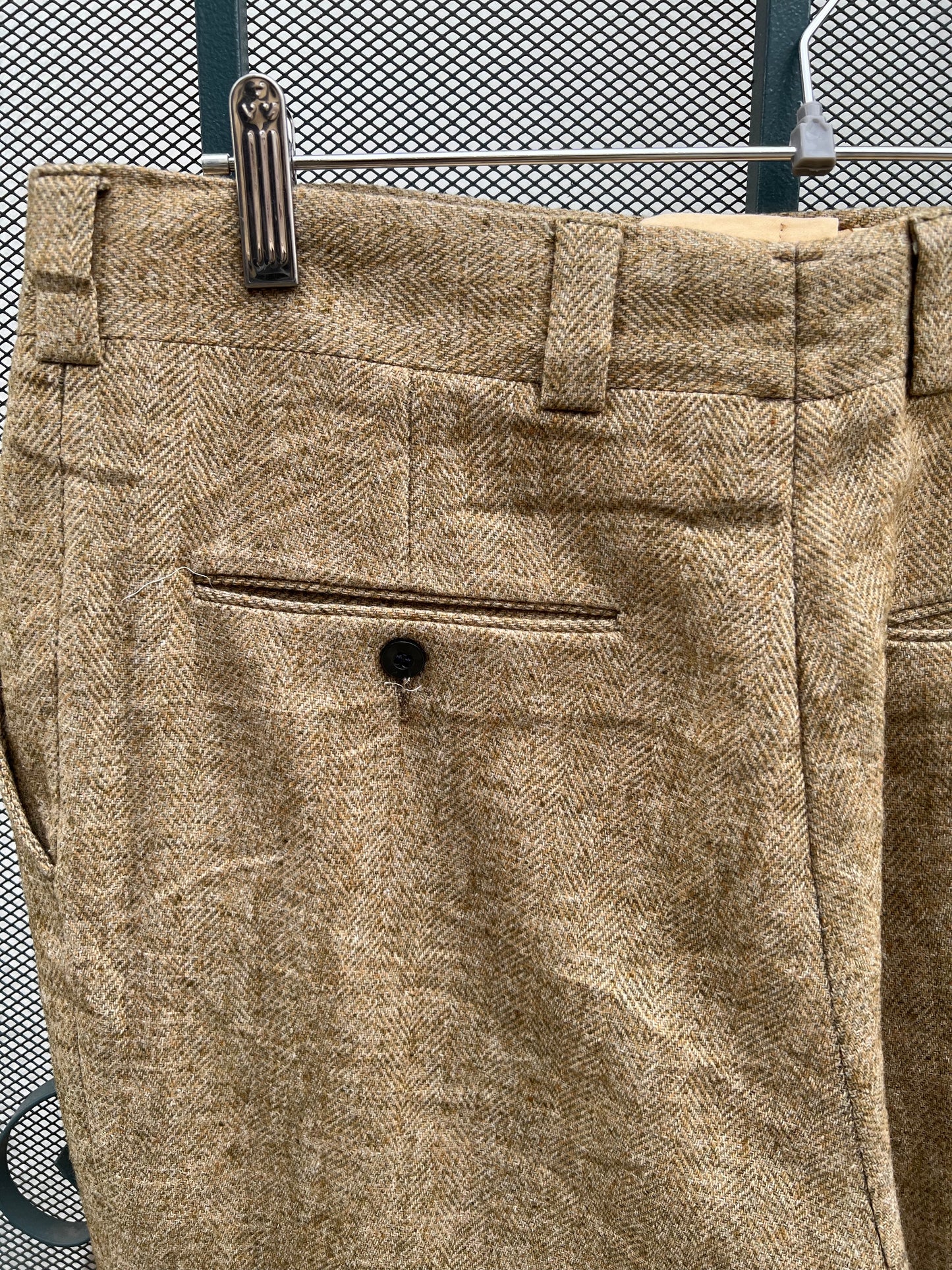 70s green and beige herringbone trousers