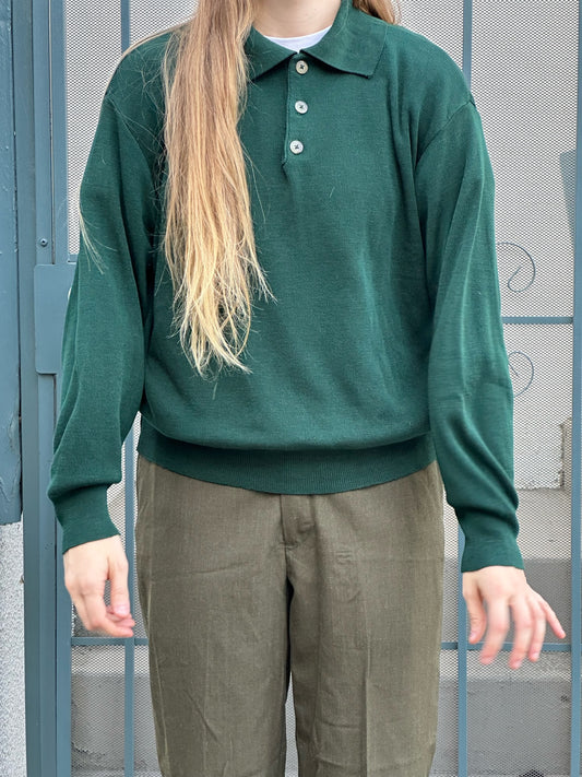 80s/90s Jantzen forest green polo collared sweater