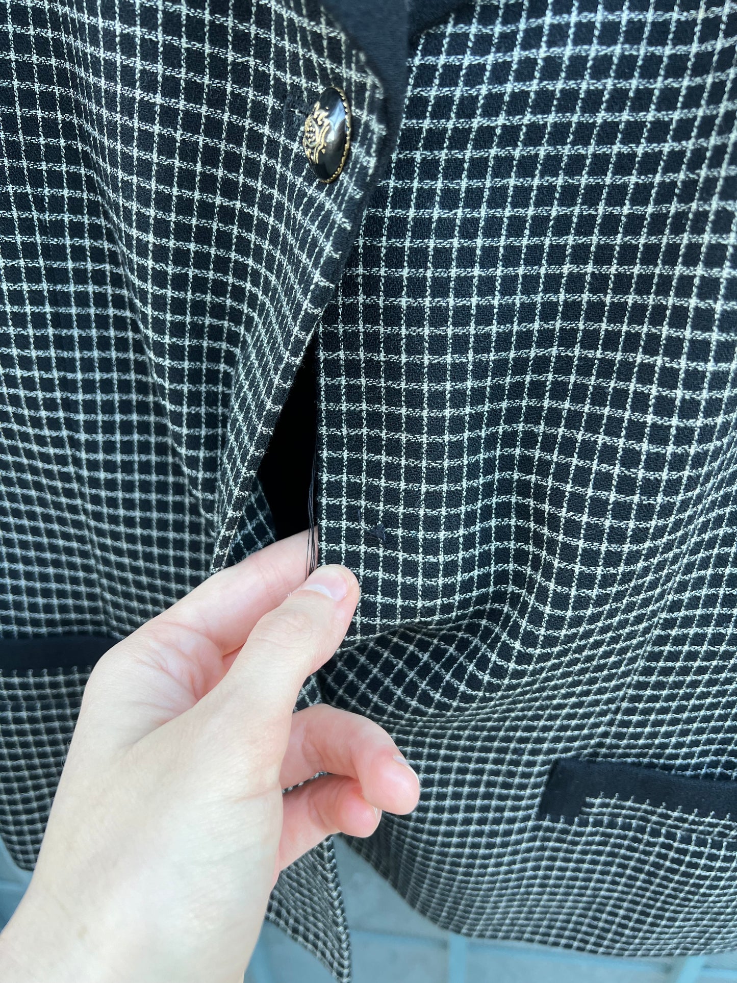 80s Kasper A.S.L. black and white check shawl collared blazer