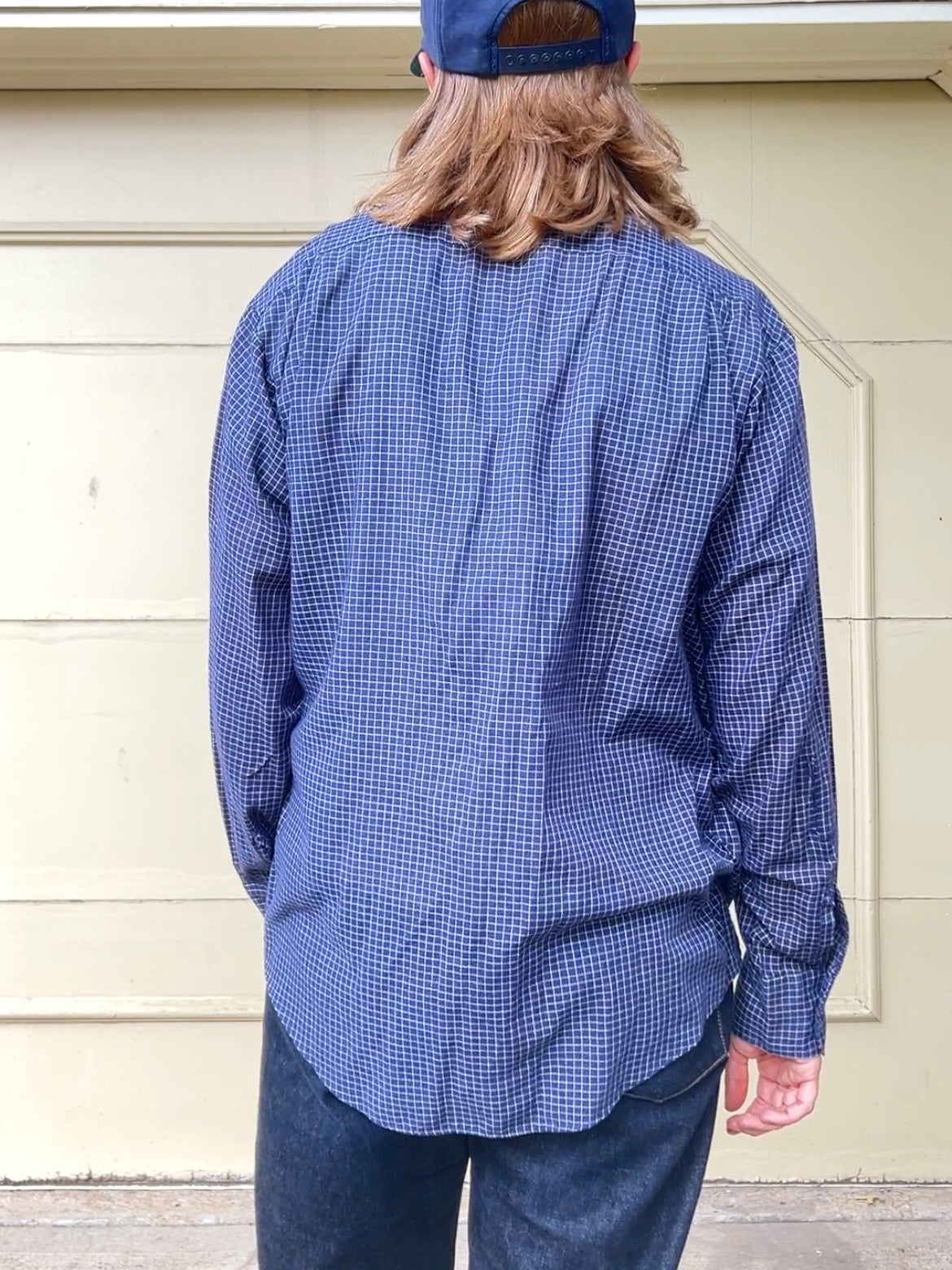 70s Kmart navy and white windowpane button up