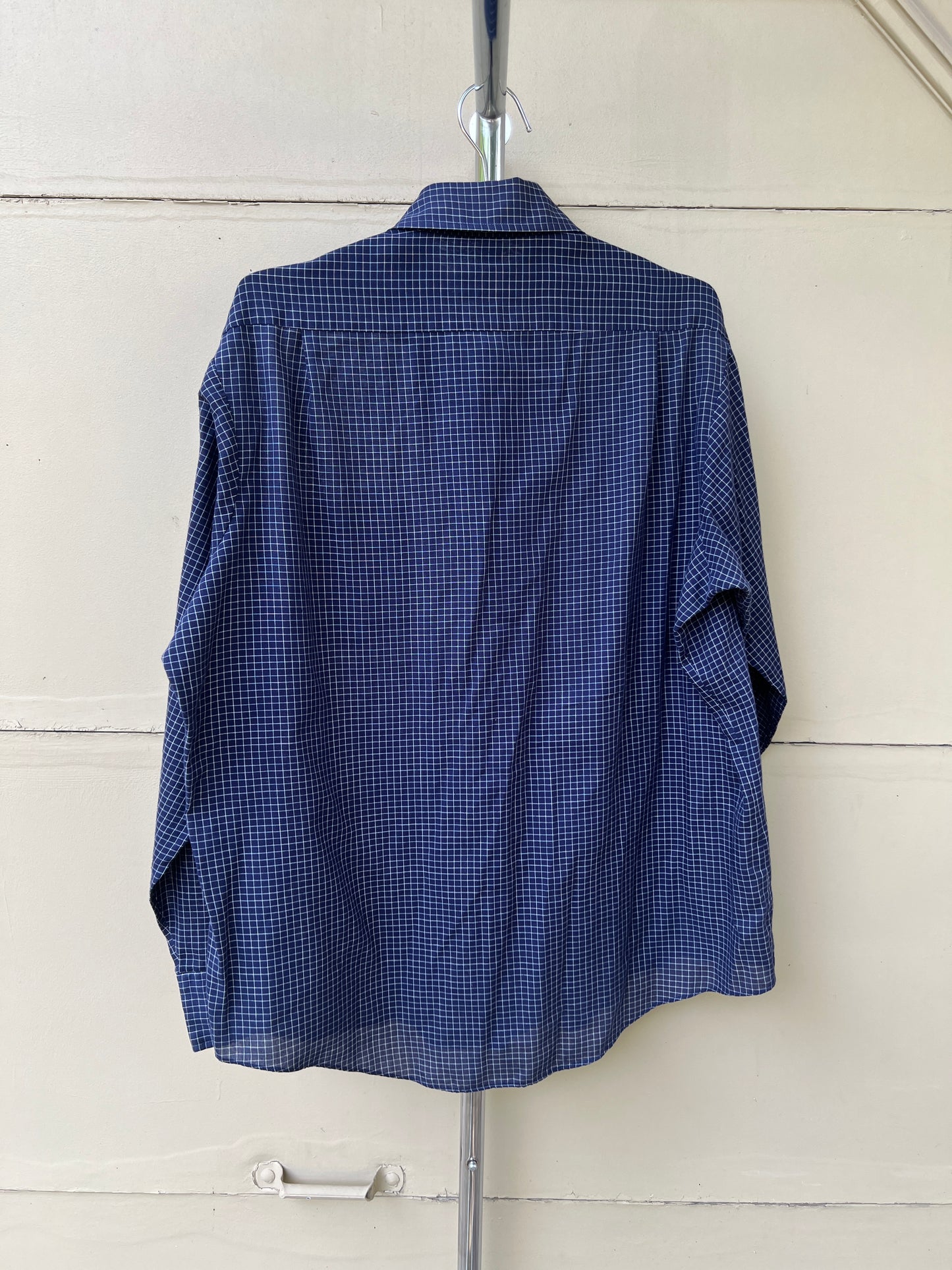 70s Kmart navy and white windowpane button up