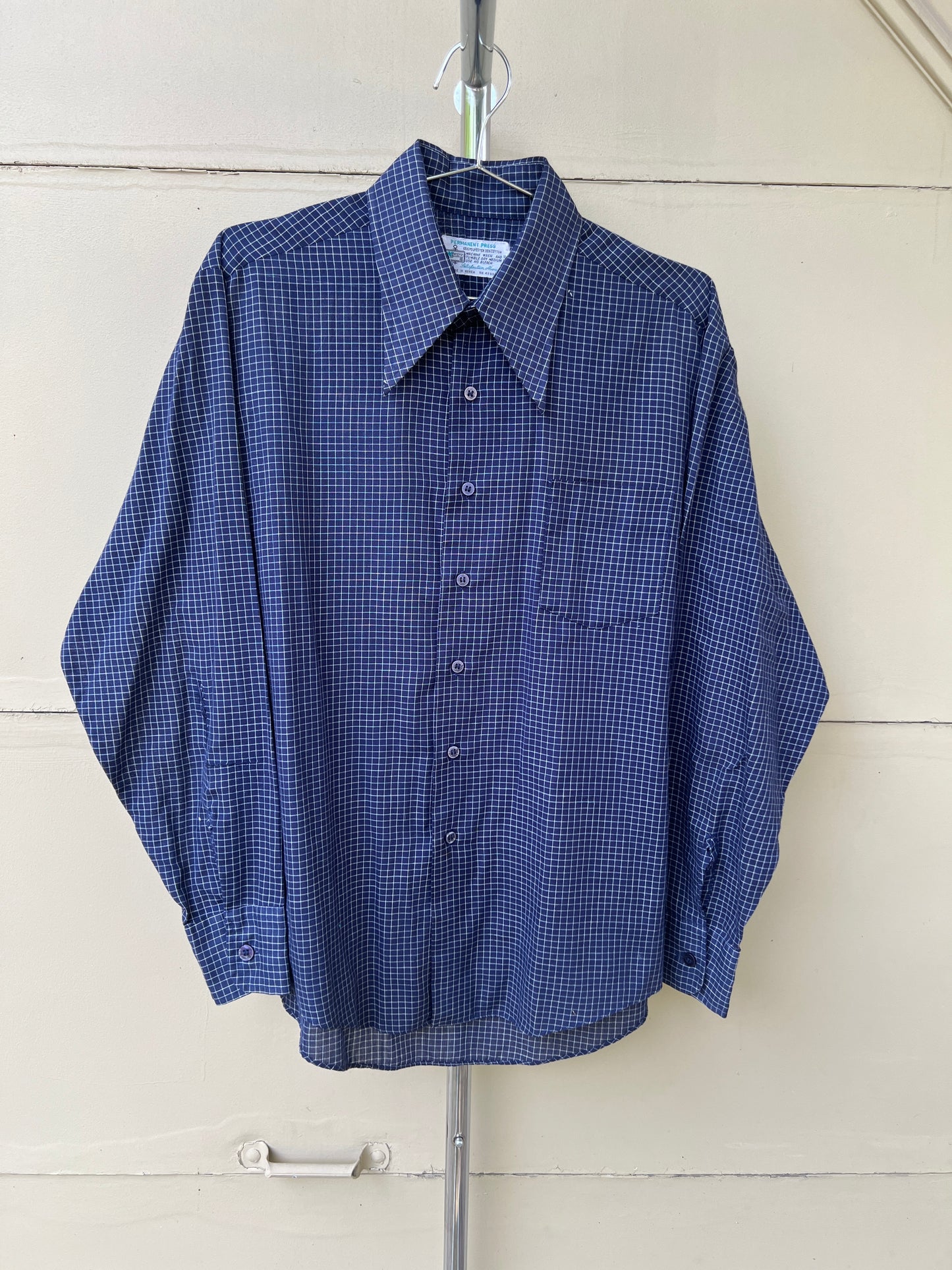 70s Kmart navy and white windowpane button up