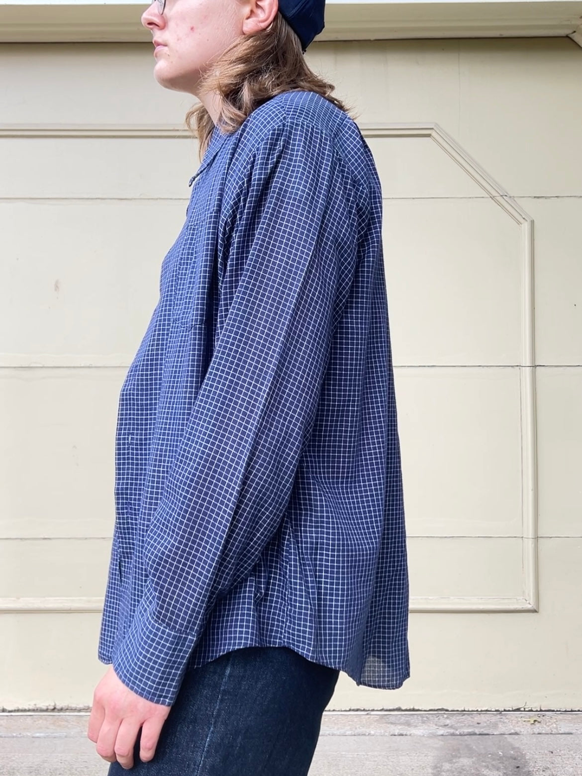 70s Kmart navy and white windowpane button up