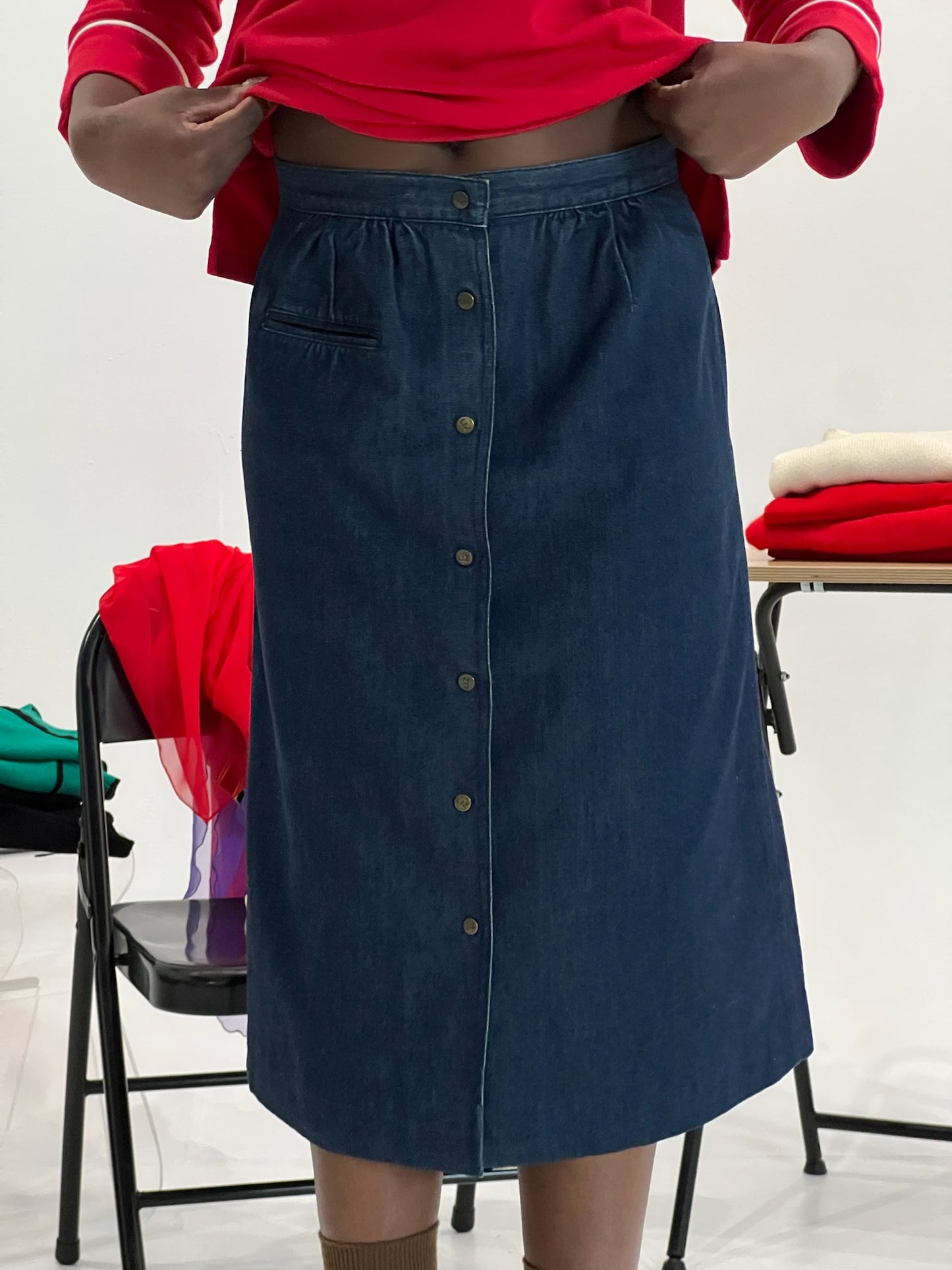 70s Liz Claiborne snap denim skirt