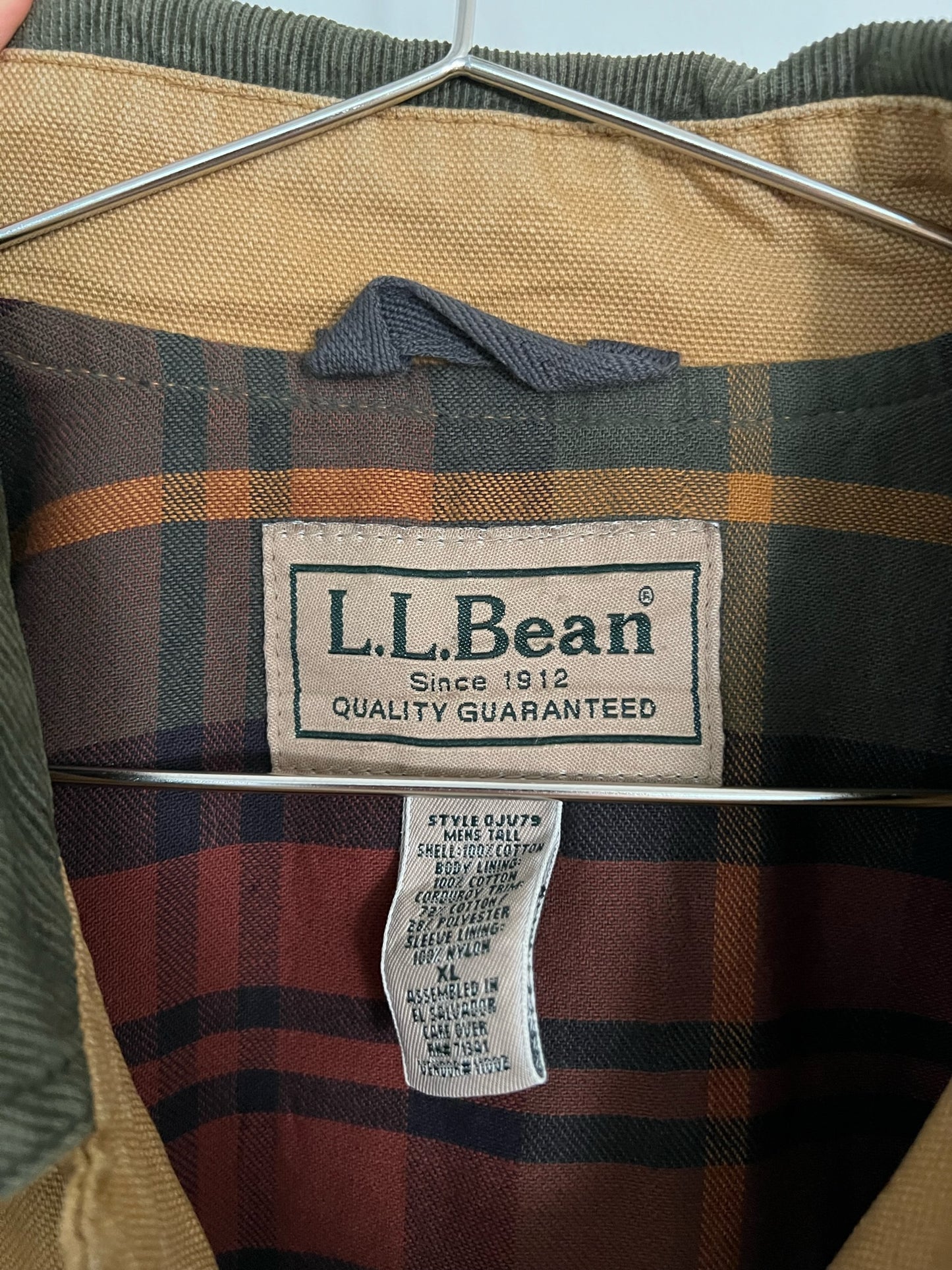 90s LL Bean tan chore coat with green corduroy collar