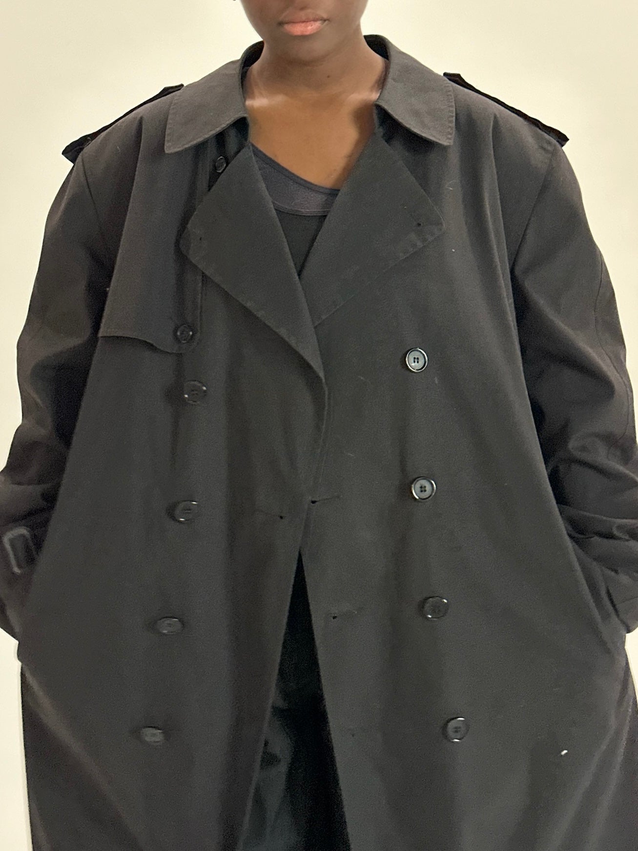 80s London Fog black pile lined trench coat