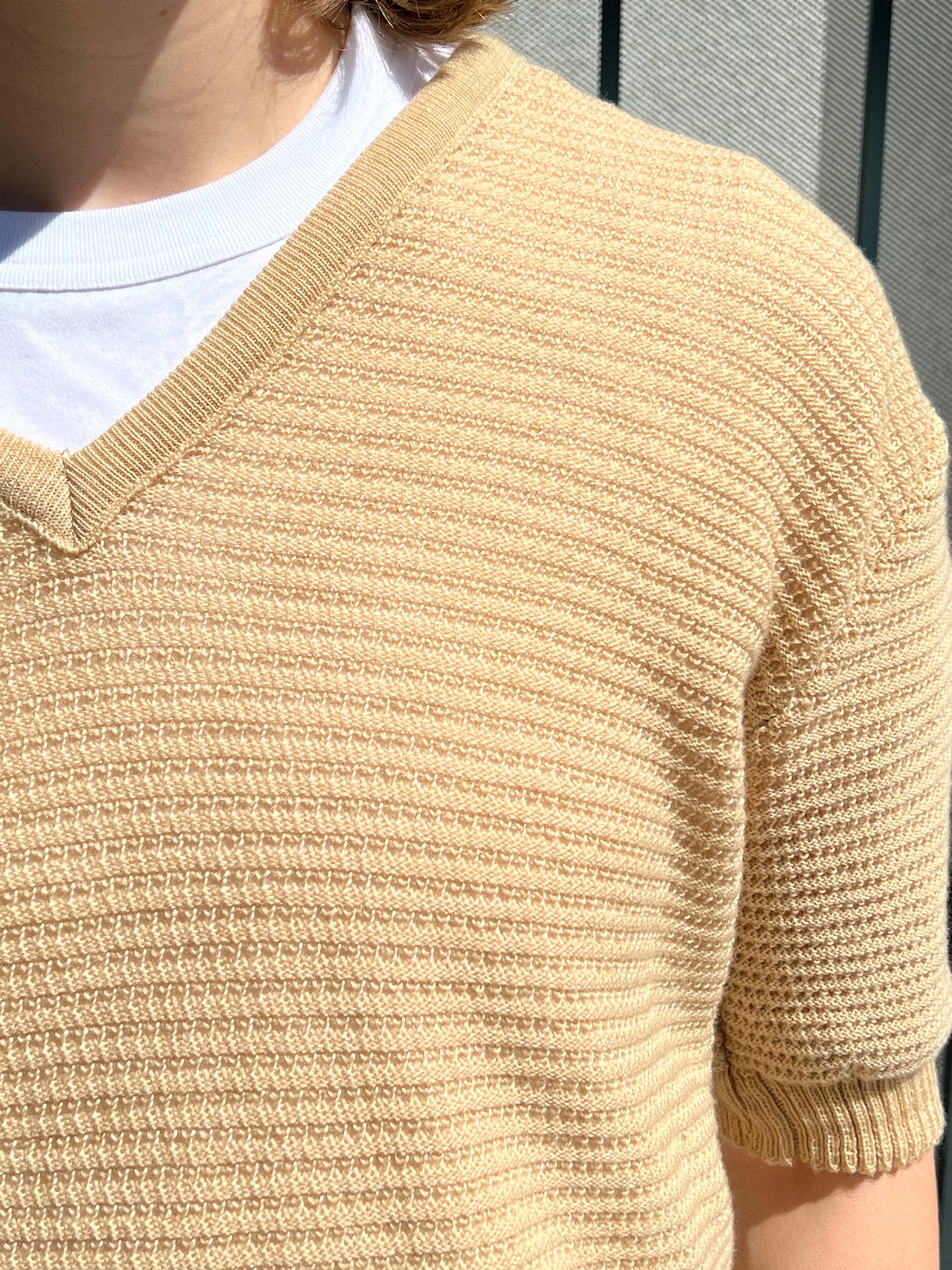 80s McBriar tan short sleeve v neck knit