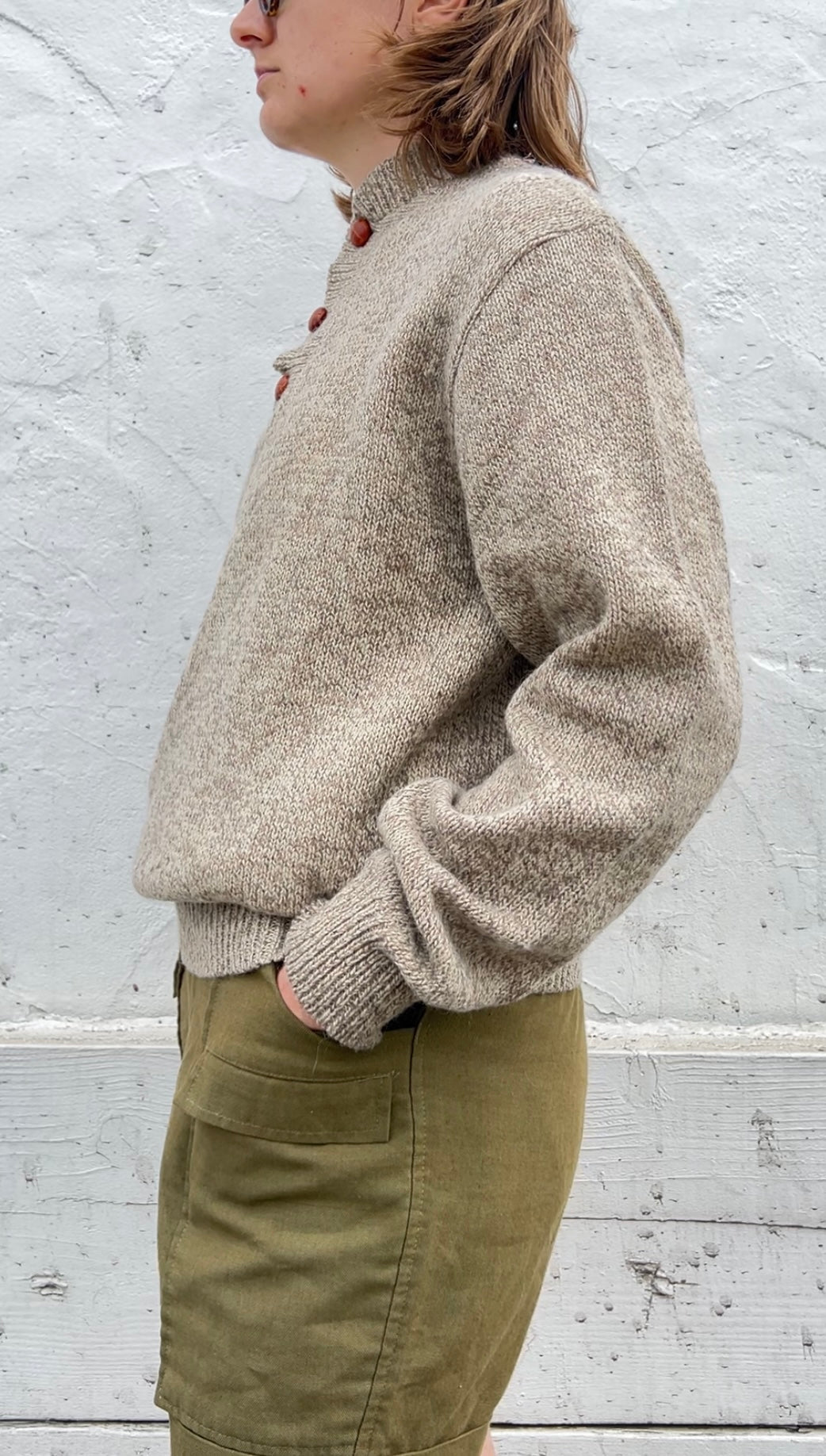 80s Northern Isles beige marl henley sweater