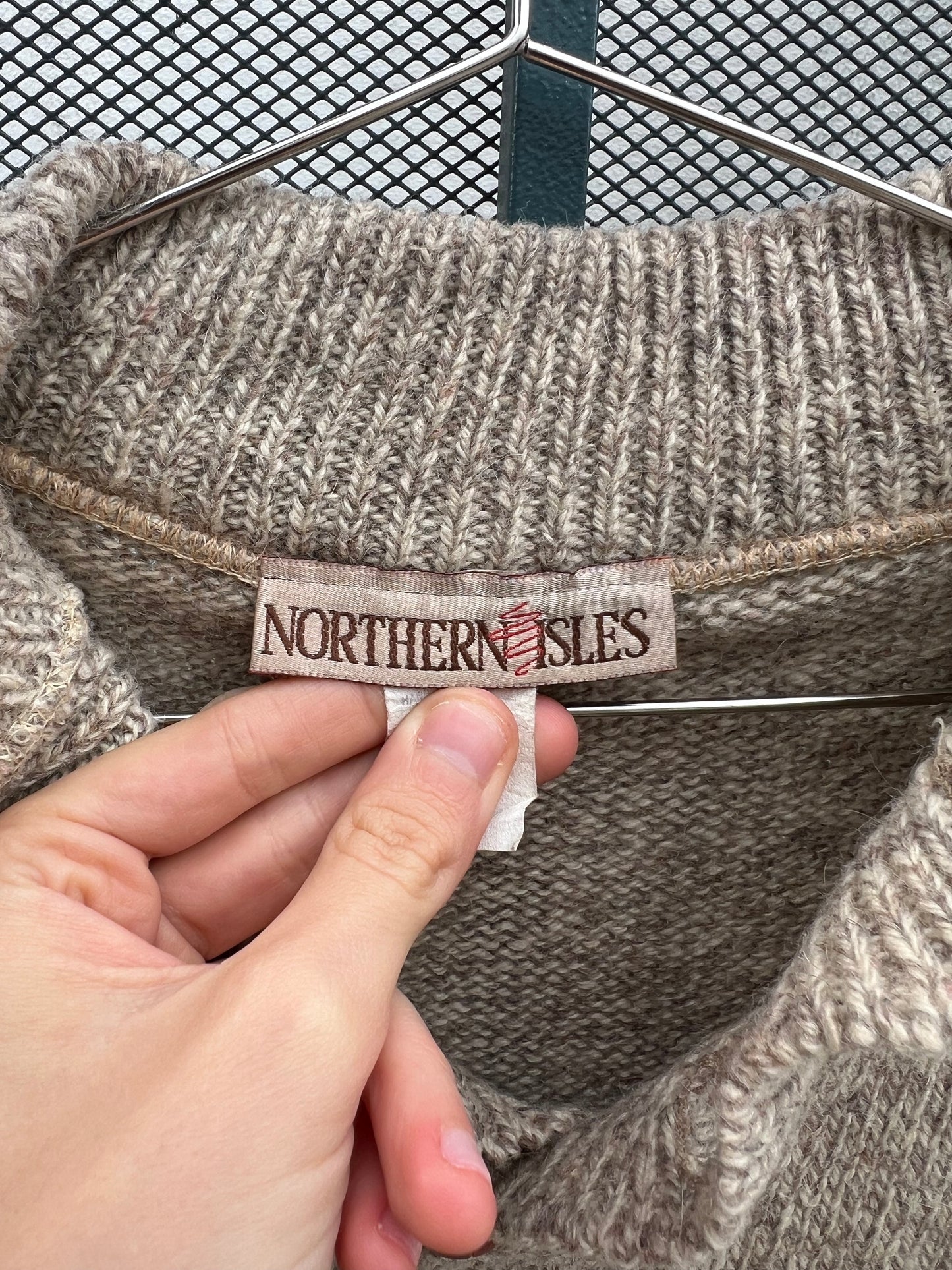 80s Northern Isles beige marl henley sweater