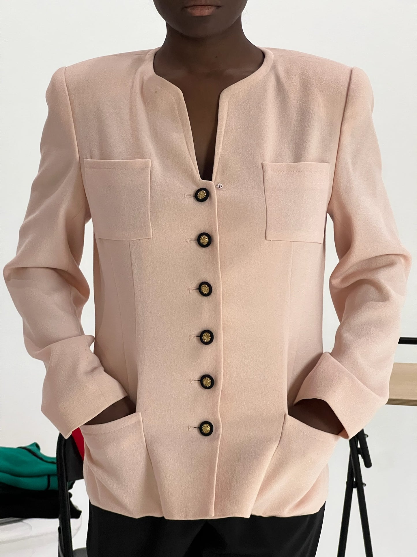 80s PSI pink collarless blazer