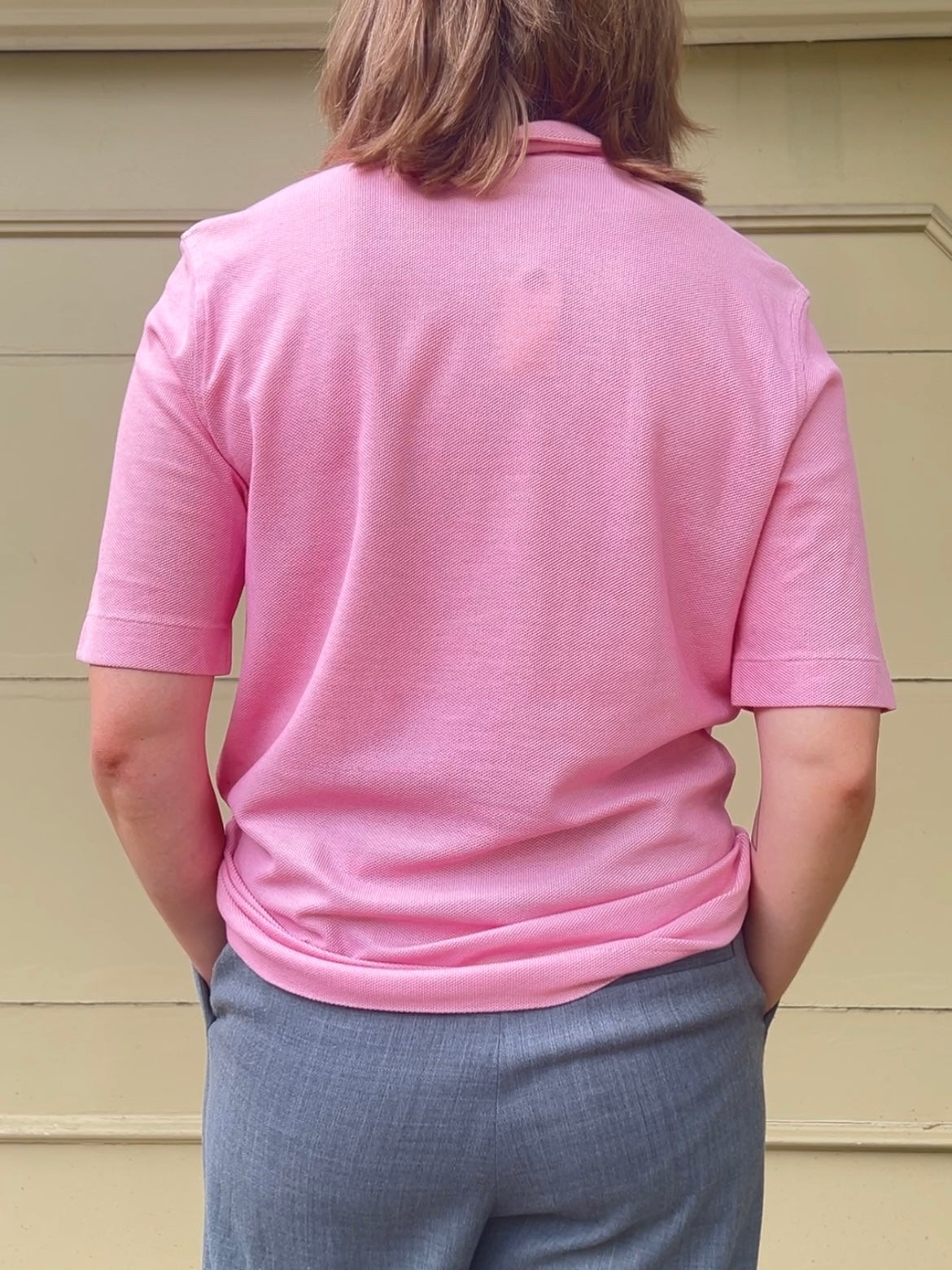 Y2K Salvatore Ferragamo pink zip collar polo