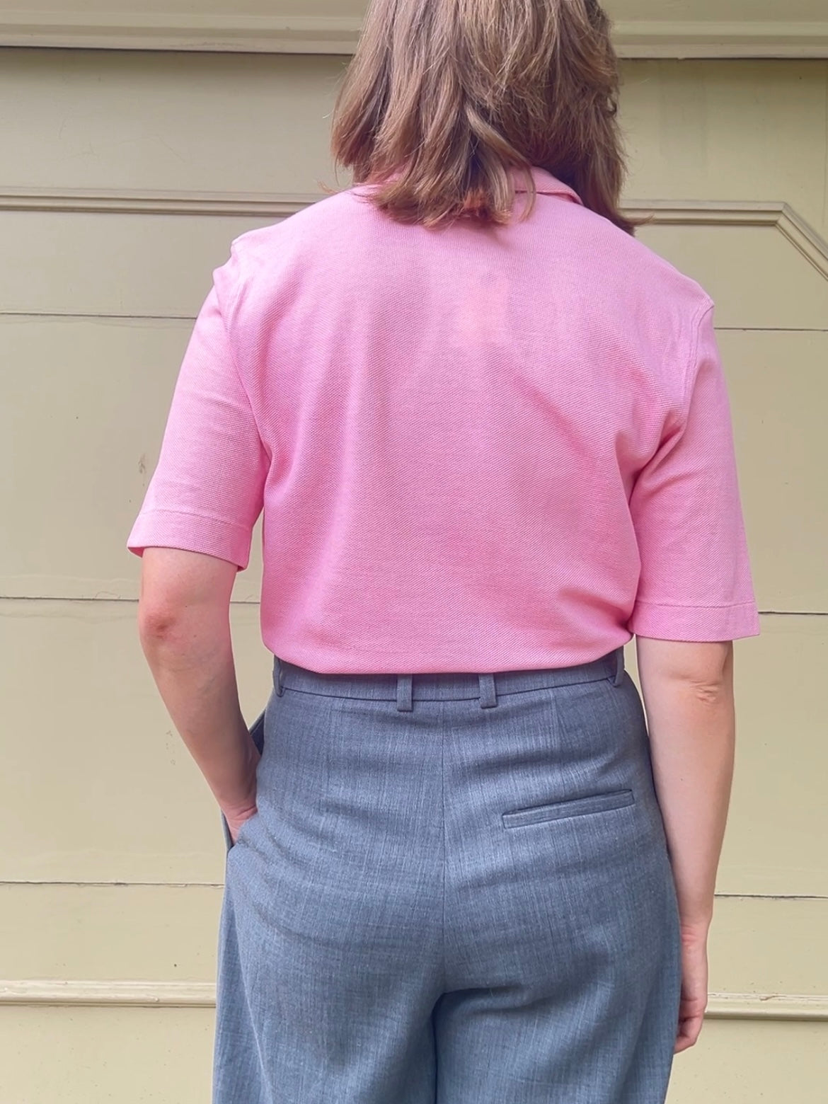 Y2K Salvatore Ferragamo pink zip collar polo