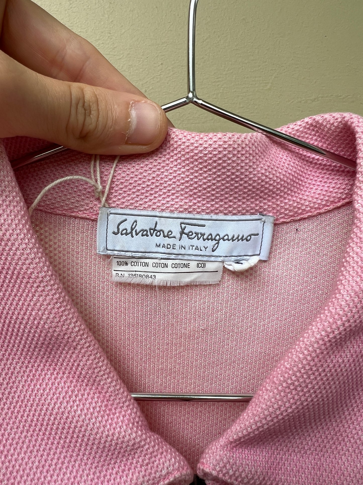 Y2K Salvatore Ferragamo pink zip collar polo