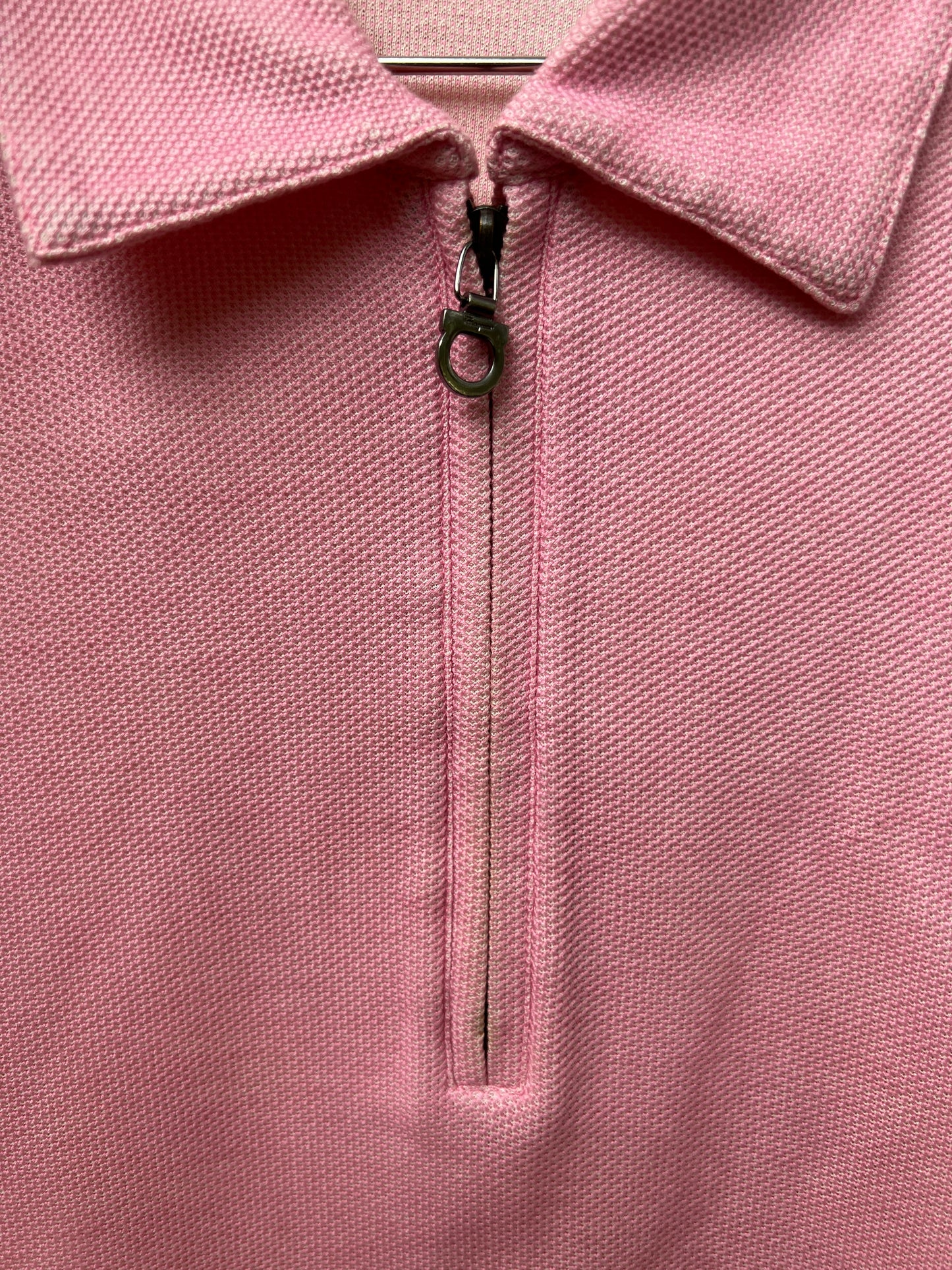 Y2K Salvatore Ferragamo pink zip collar polo