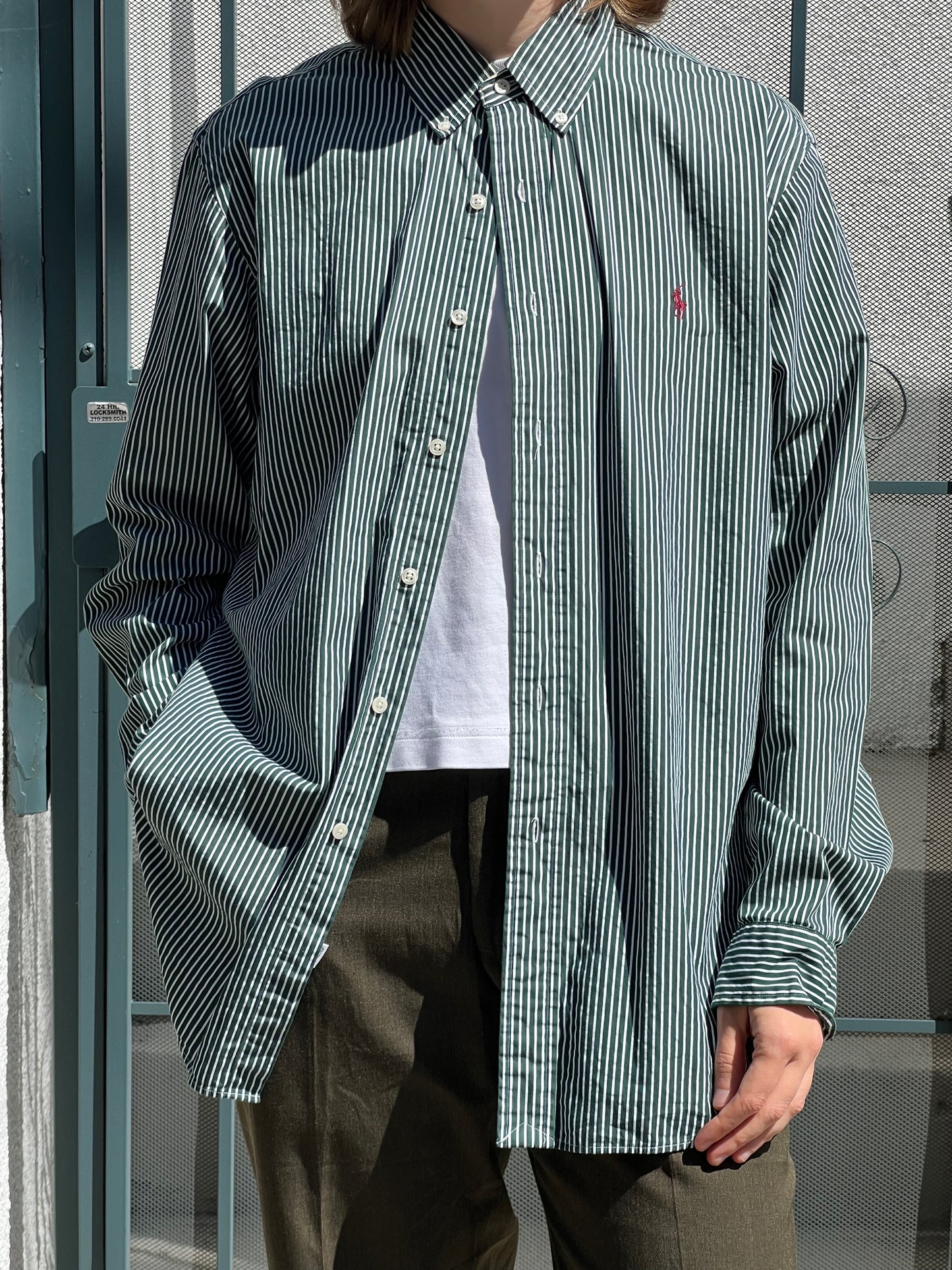 90s Ralph Lauren forest green stripe shirt