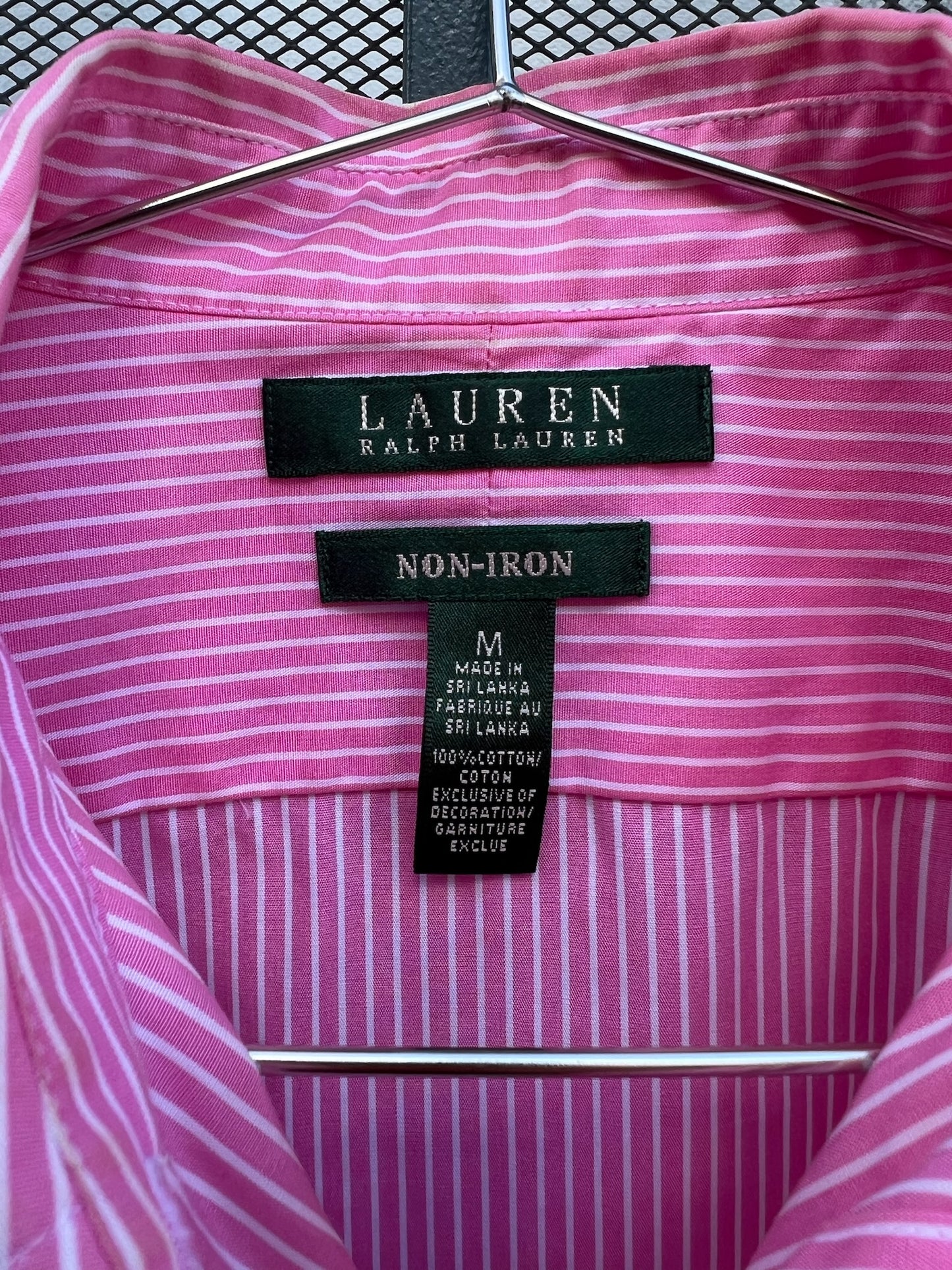 Y2K Lauren by Ralph Lauren pink stripe lace trim shirt