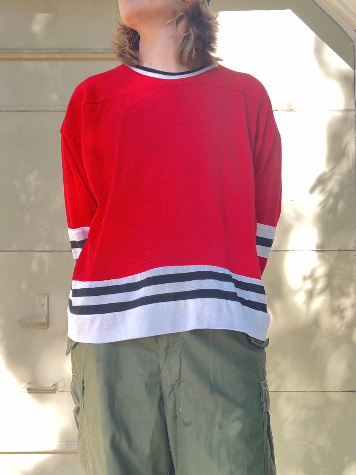 70s Rawlings red, black, and white hockey jersey