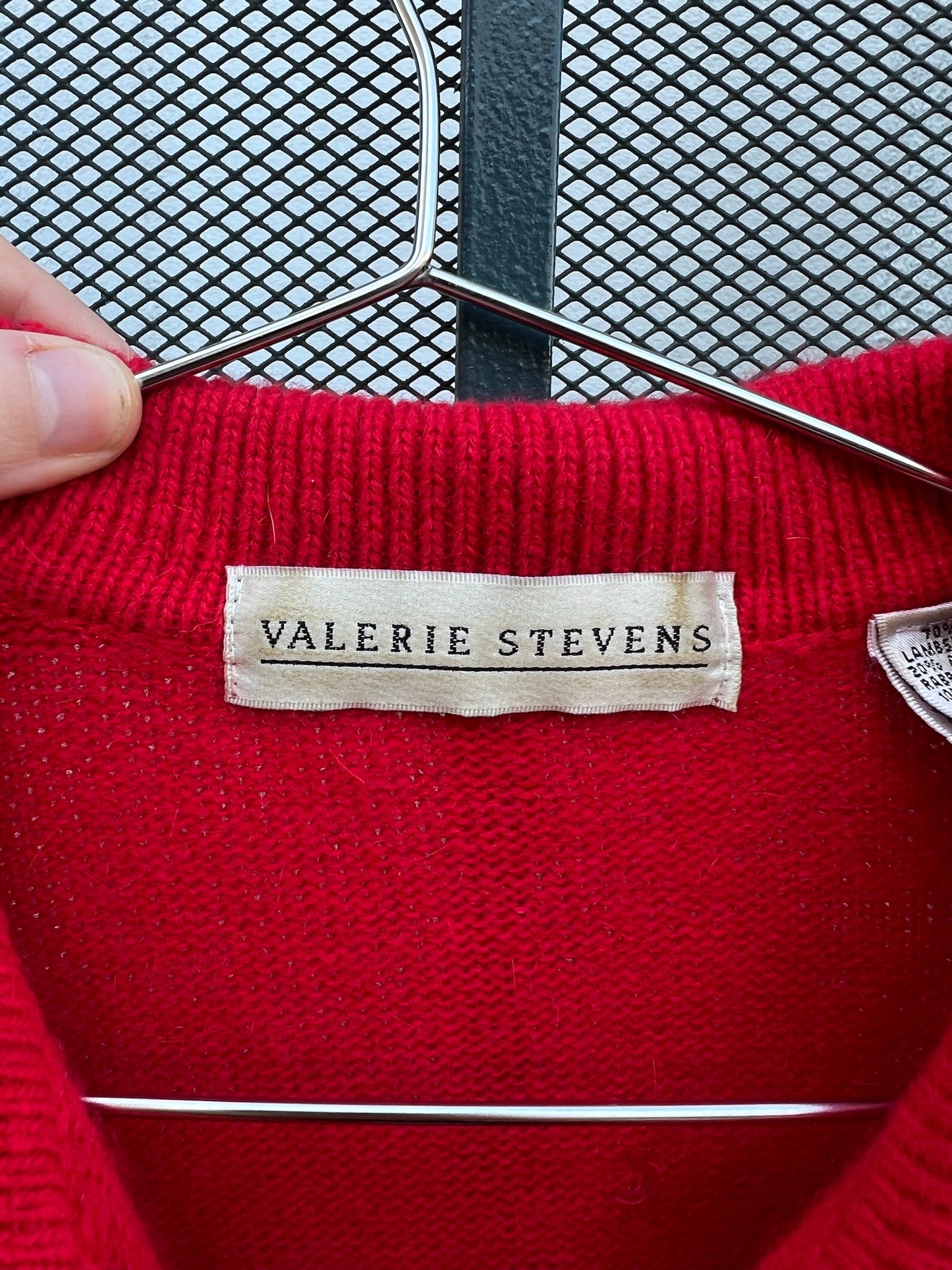 90s Valerie Stevens red knit polo sweater with gold buttons