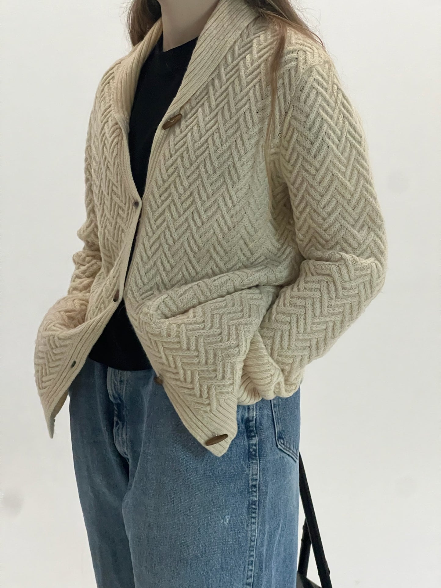 80s Talbots cream shawl collar fisherman cardigan