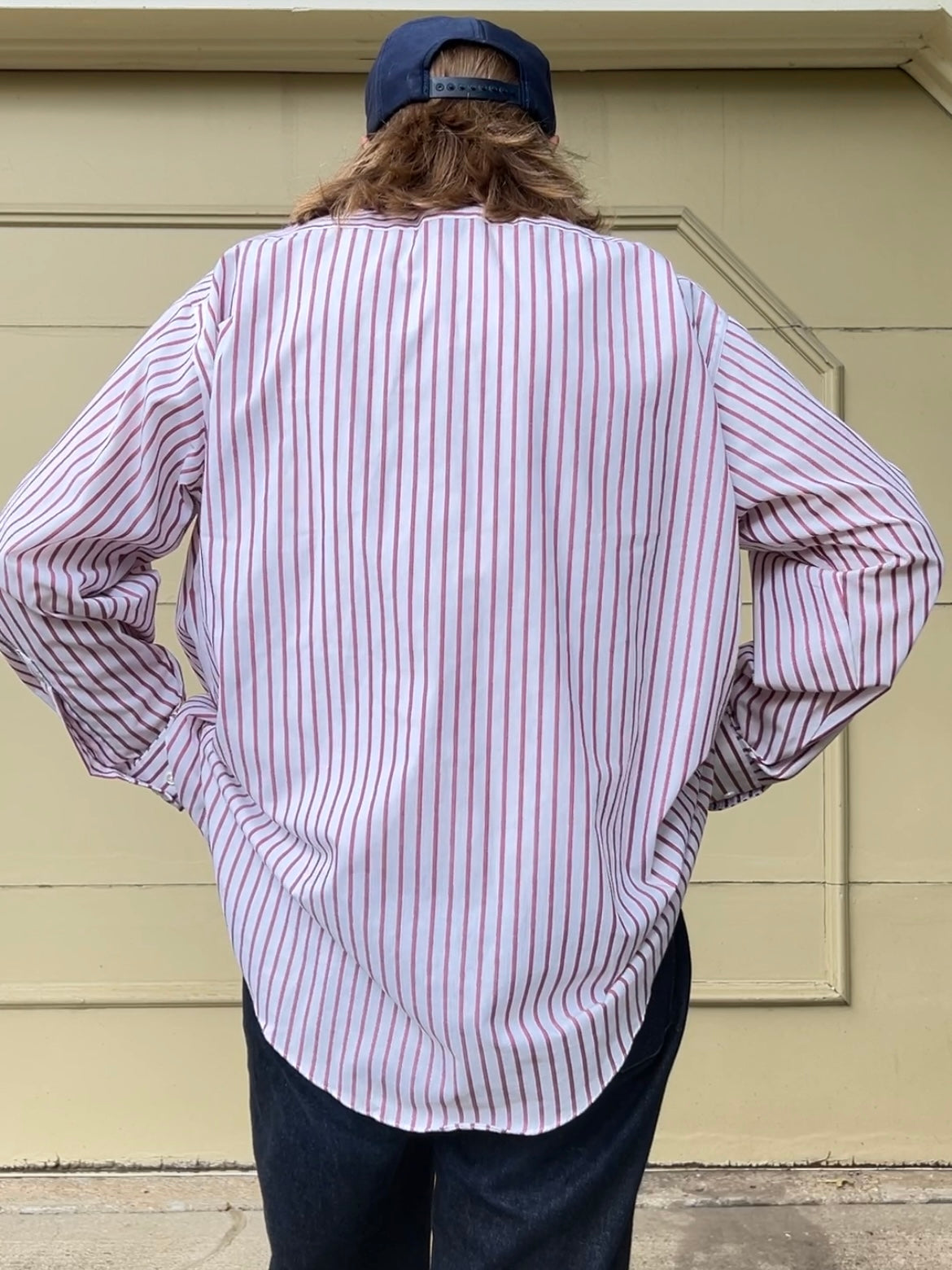 90s Towncraft maroon and white stripe button up