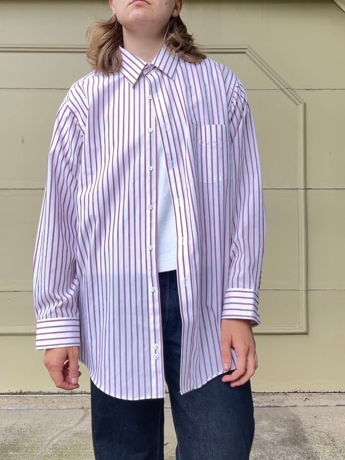 90s Towncraft maroon and white stripe button up