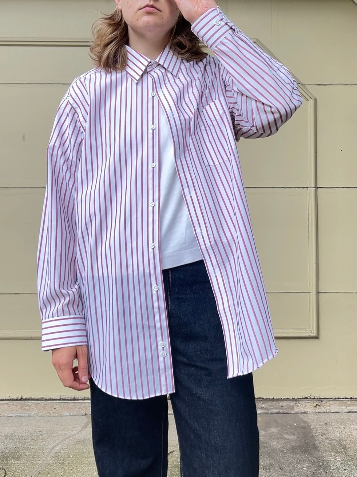 90s Towncraft maroon and white stripe button up