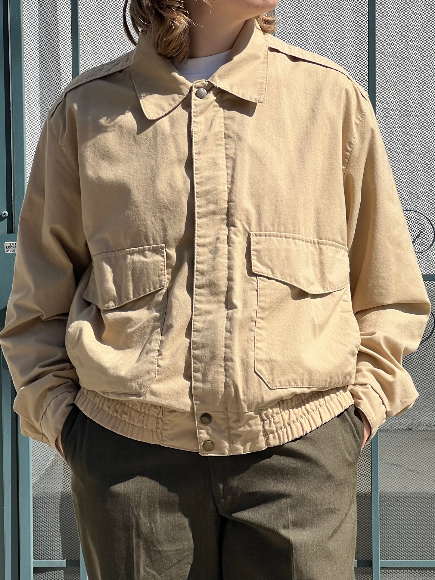 80s Trader Bay khaki flight jacket with back design