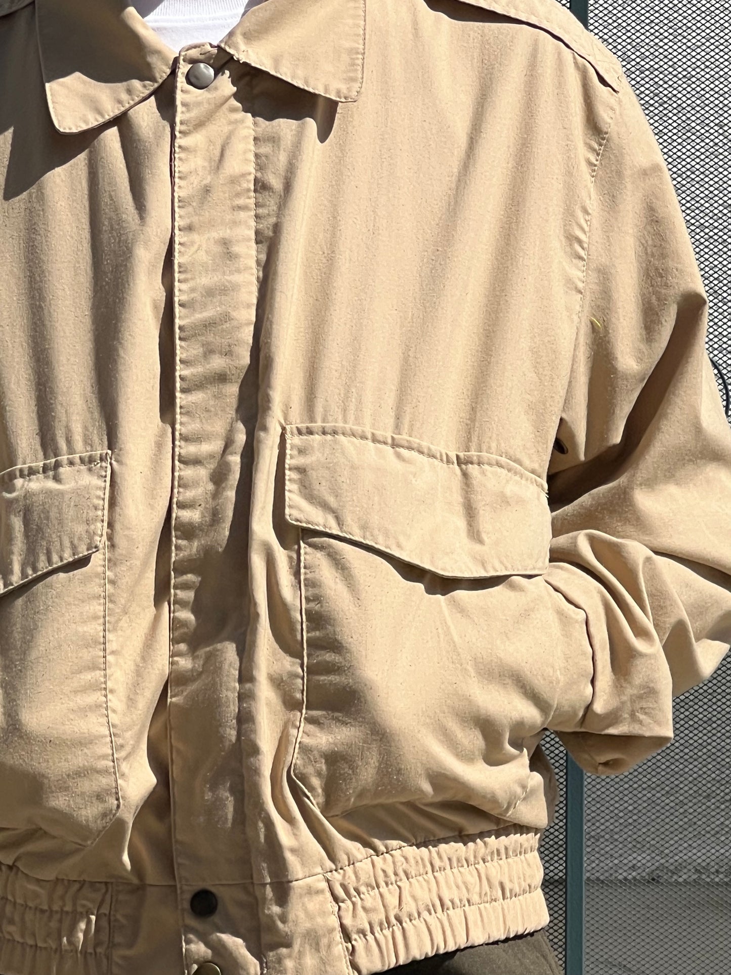 80s Trader Bay khaki flight jacket with back design