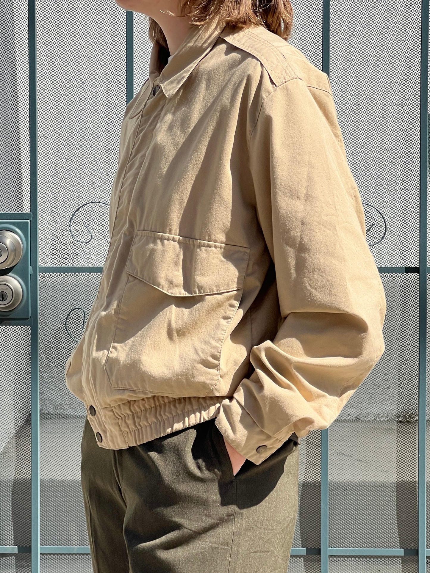 80s Trader Bay khaki flight jacket with back design