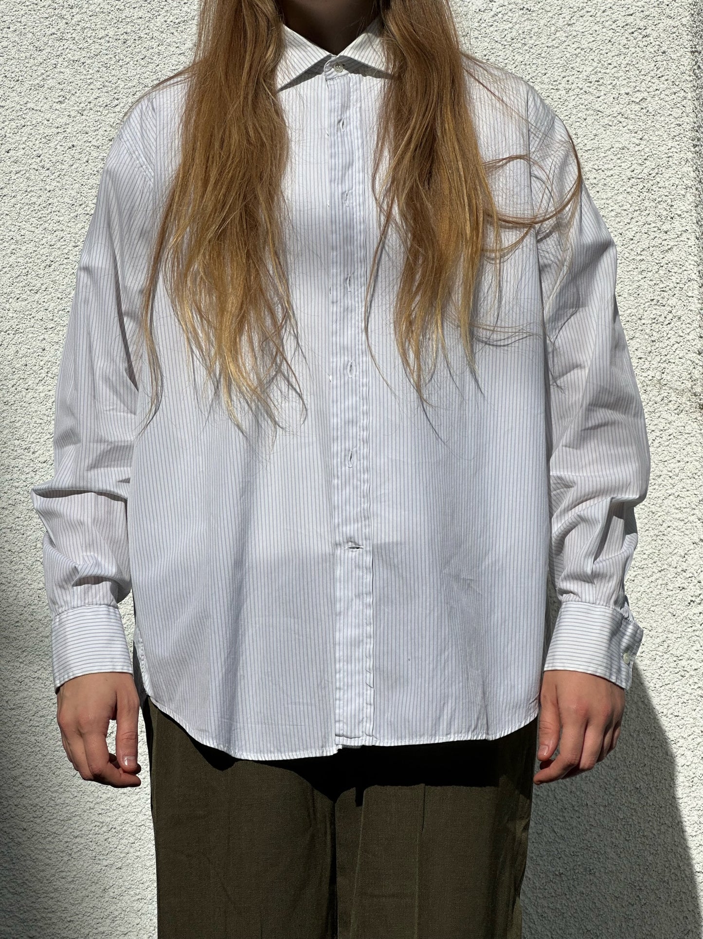 80s Valentino white and gray striped shirt