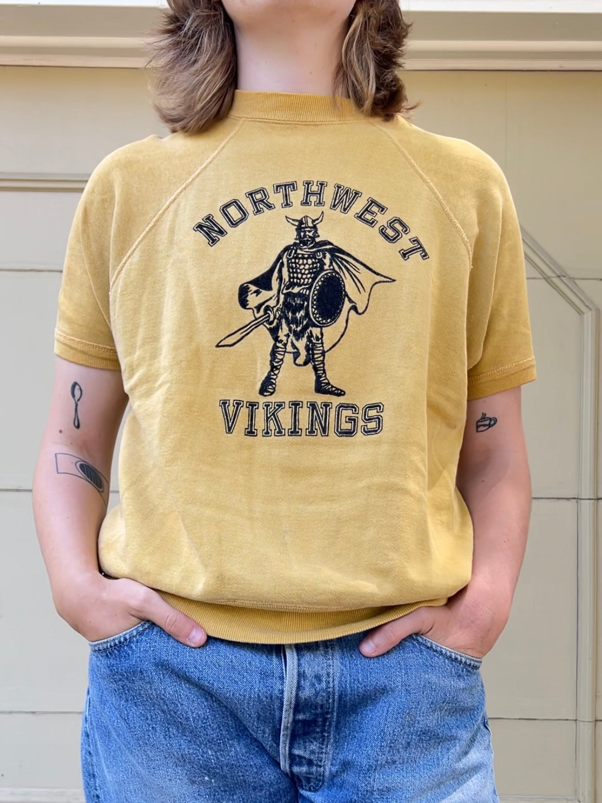 60s Artex Sportswear Northwest Vikings reverse graphic raglan short sleeve sweatshirt