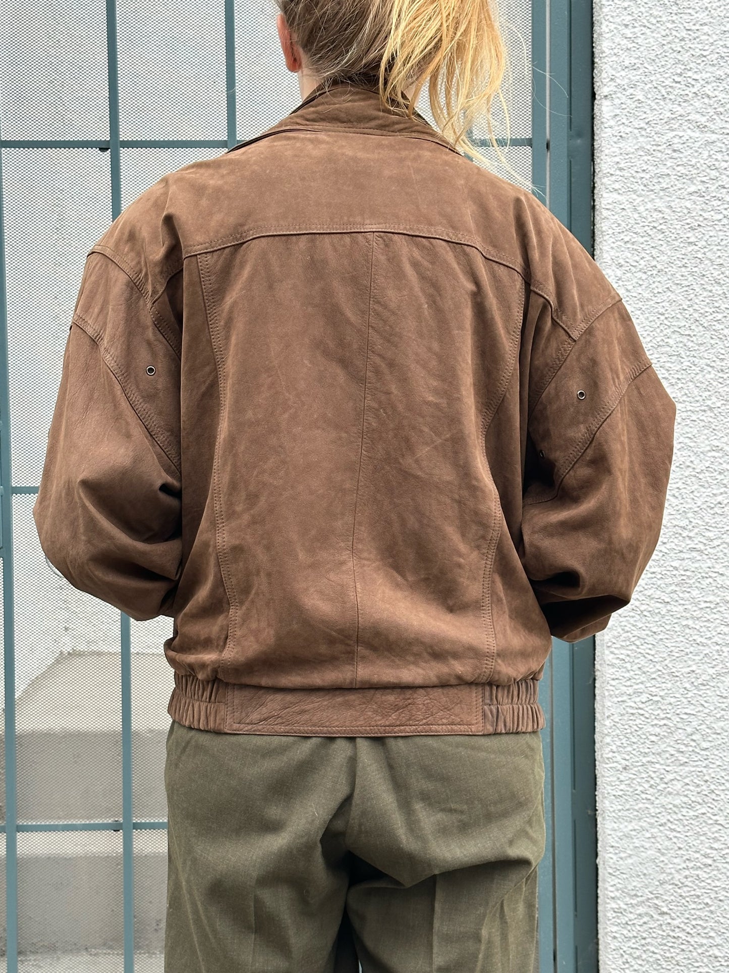 80s/90s Wilsons brown suede jacket with buckle detailing